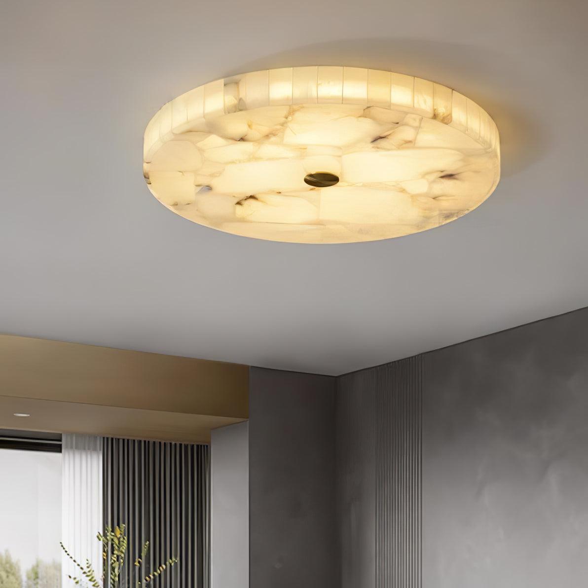 Lysande | Disk Shaped Alabaster Stone Flush Mount Ceiling Light