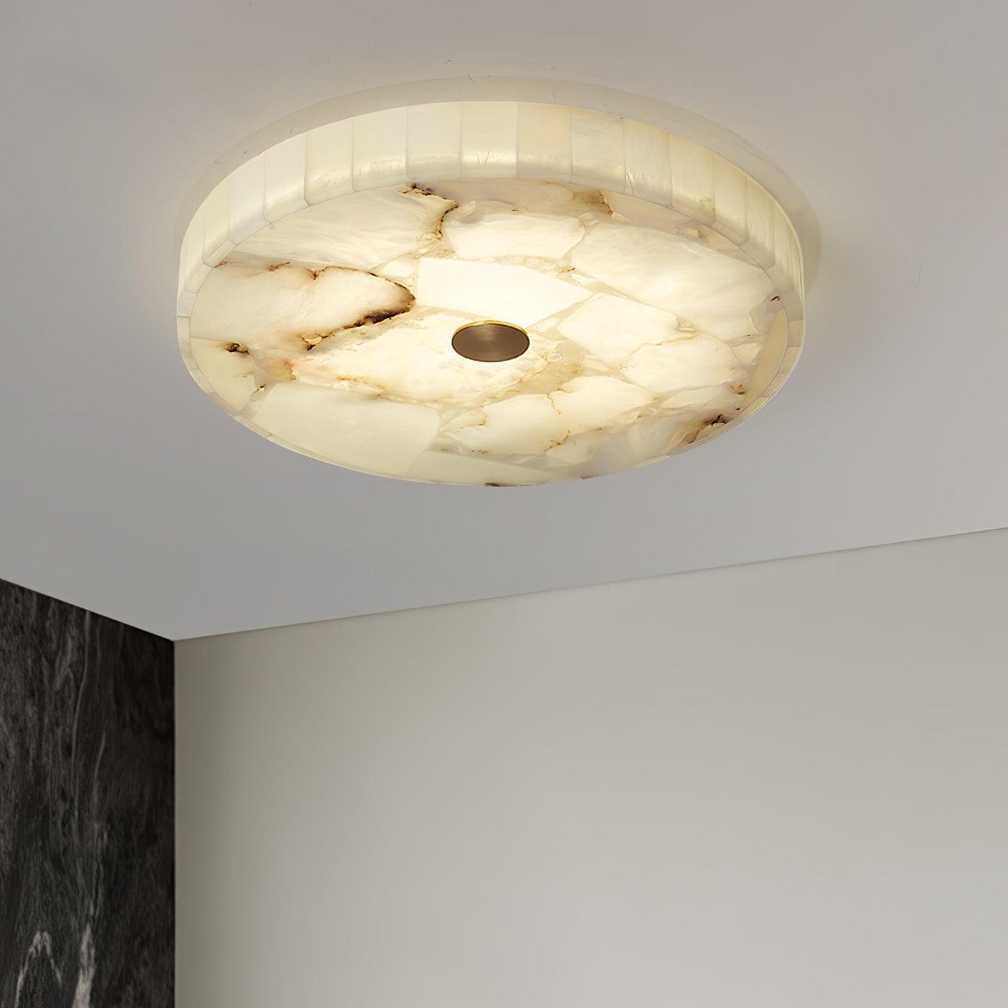 Lysande | Disk Shaped Alabaster Stone Flush Mount Ceiling Light