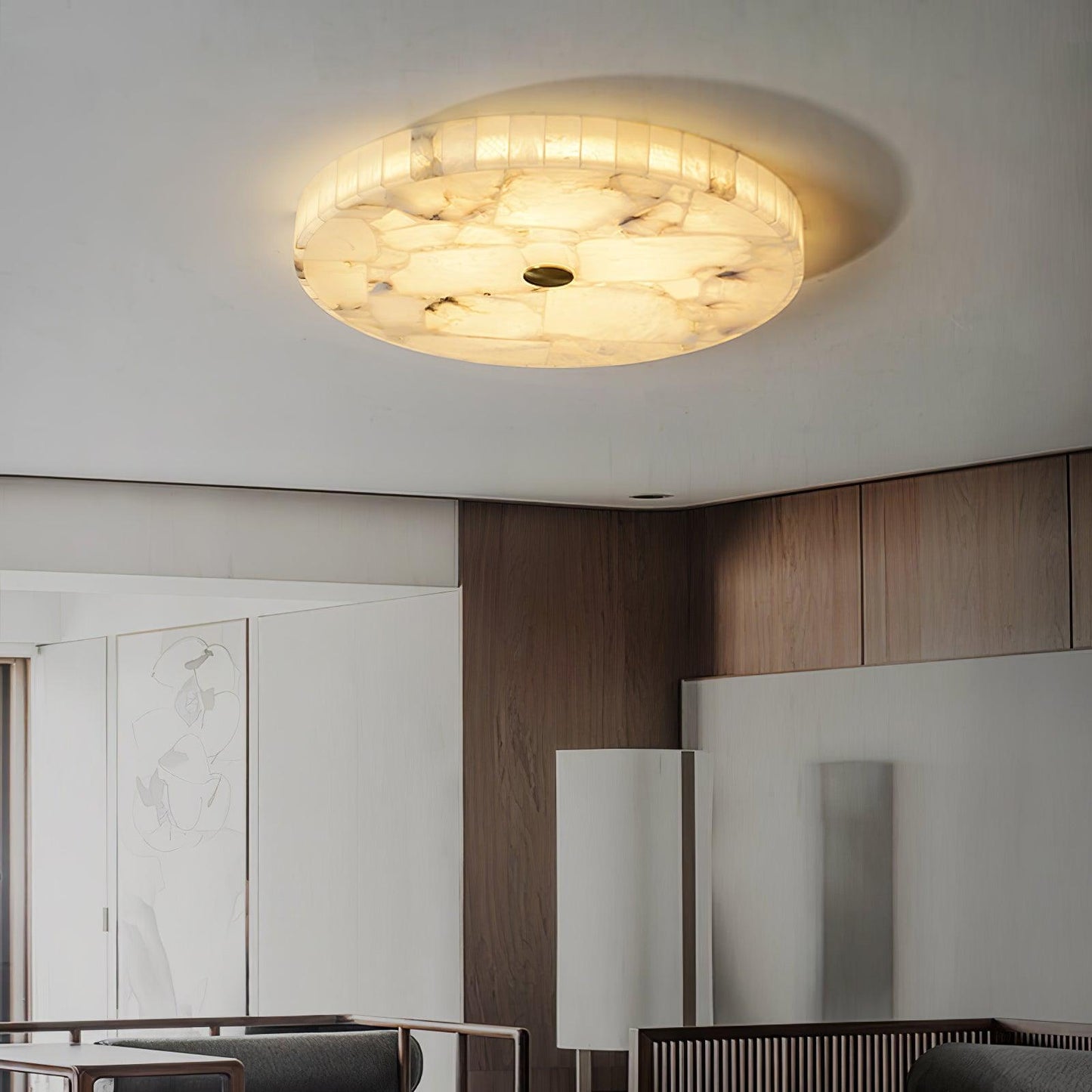 Lysande | Disk Shaped Alabaster Stone Flush Mount Ceiling Light