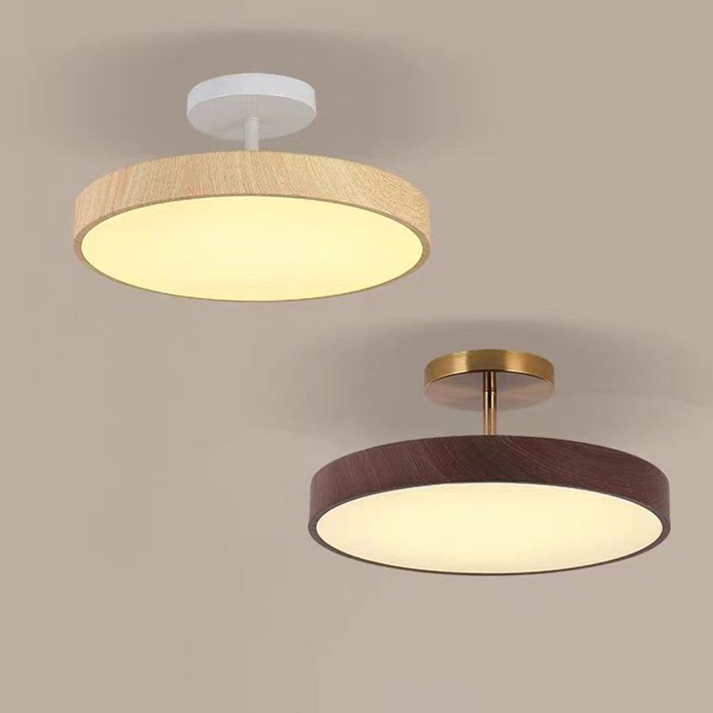 Sylva | Modern Wood Grain Circular Semi Flush Ceiling Light