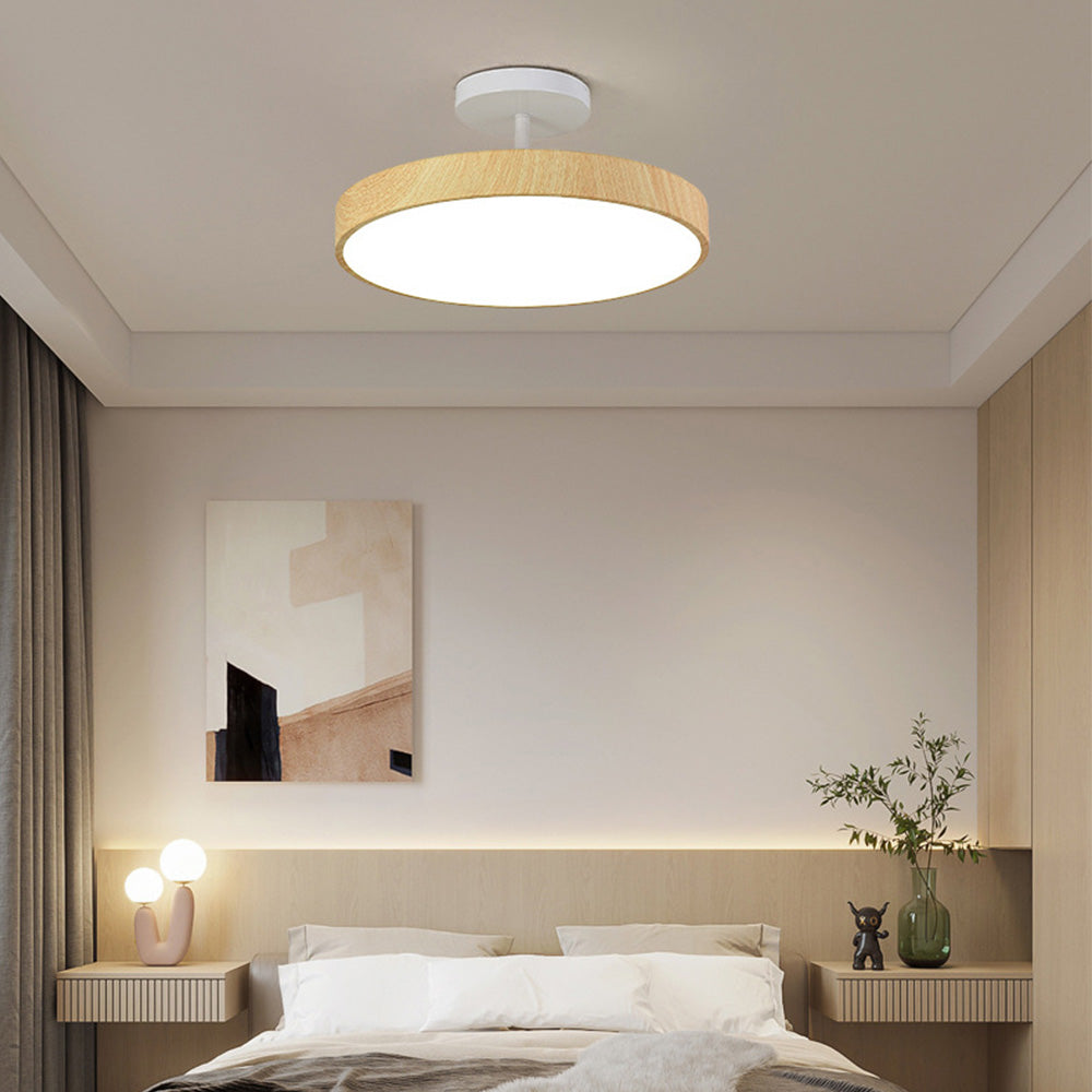 Sylva | Modern Wood Grain Circular Semi Flush Ceiling Light