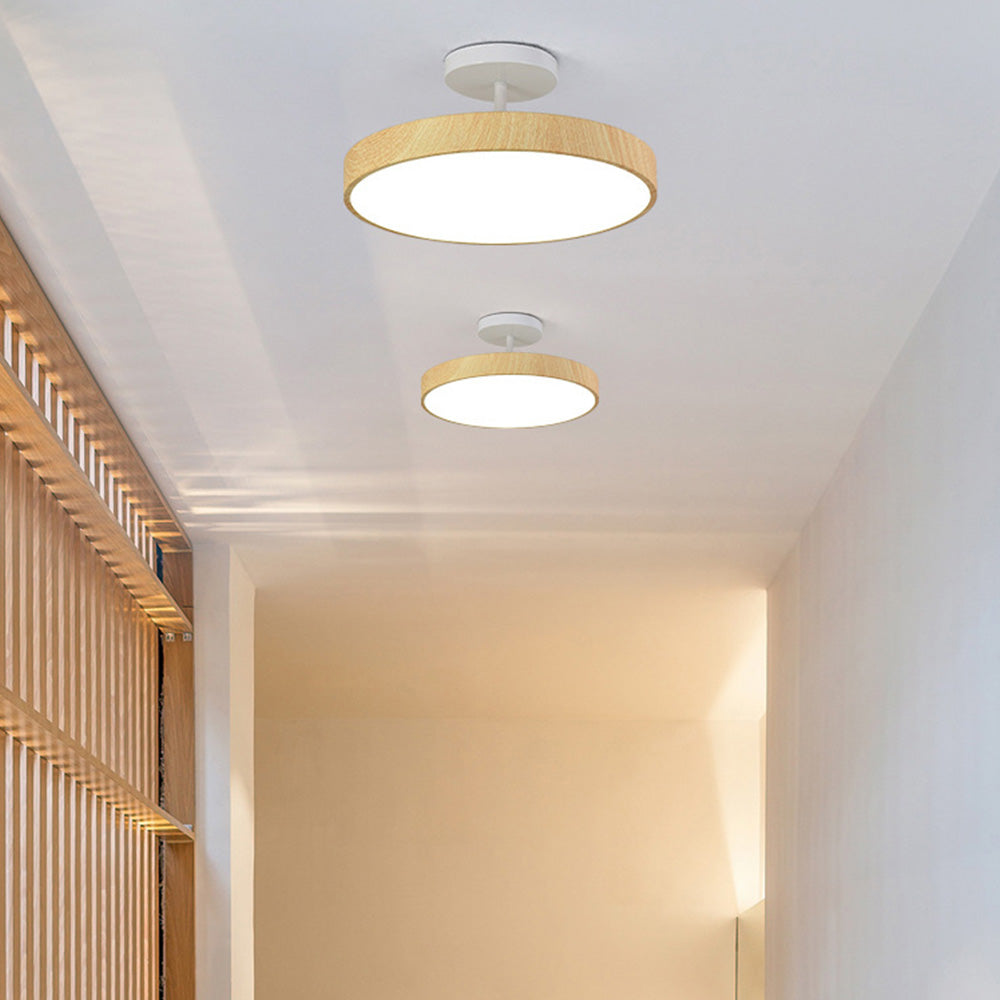 Sylva | Modern Wood Grain Circular Semi Flush Ceiling Light