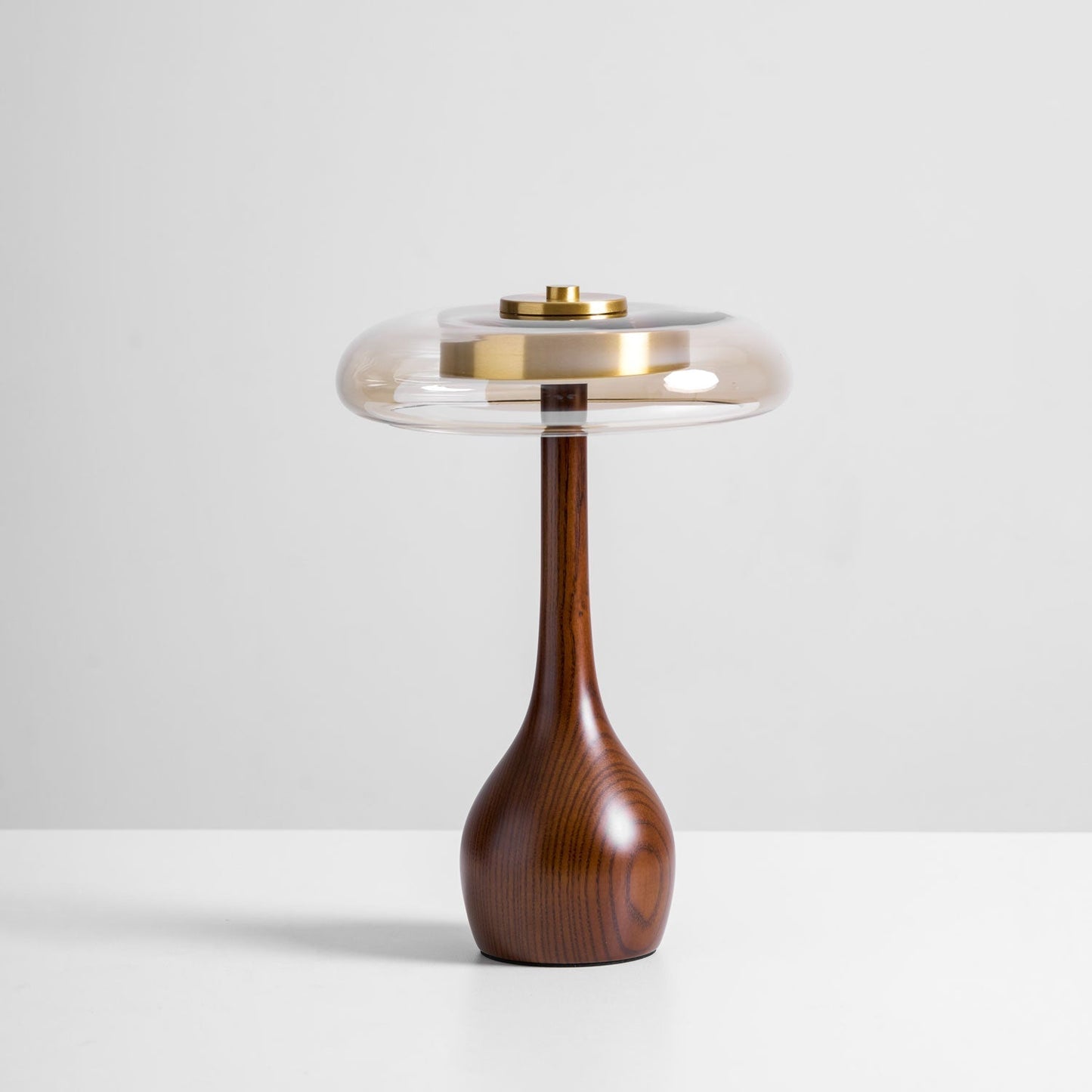 Vancorim | Japandi Curved Wood Amber Glass Table Lamp