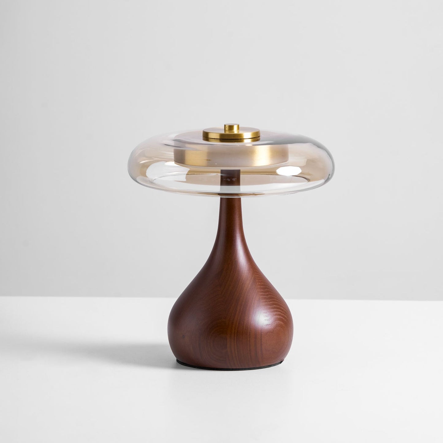 Vancorim | Japandi Curved Wood Amber Glass Table Lamp