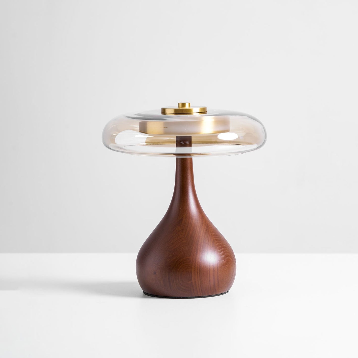 Vancorim | Japandi Curved Wood Amber Glass Table Lamp