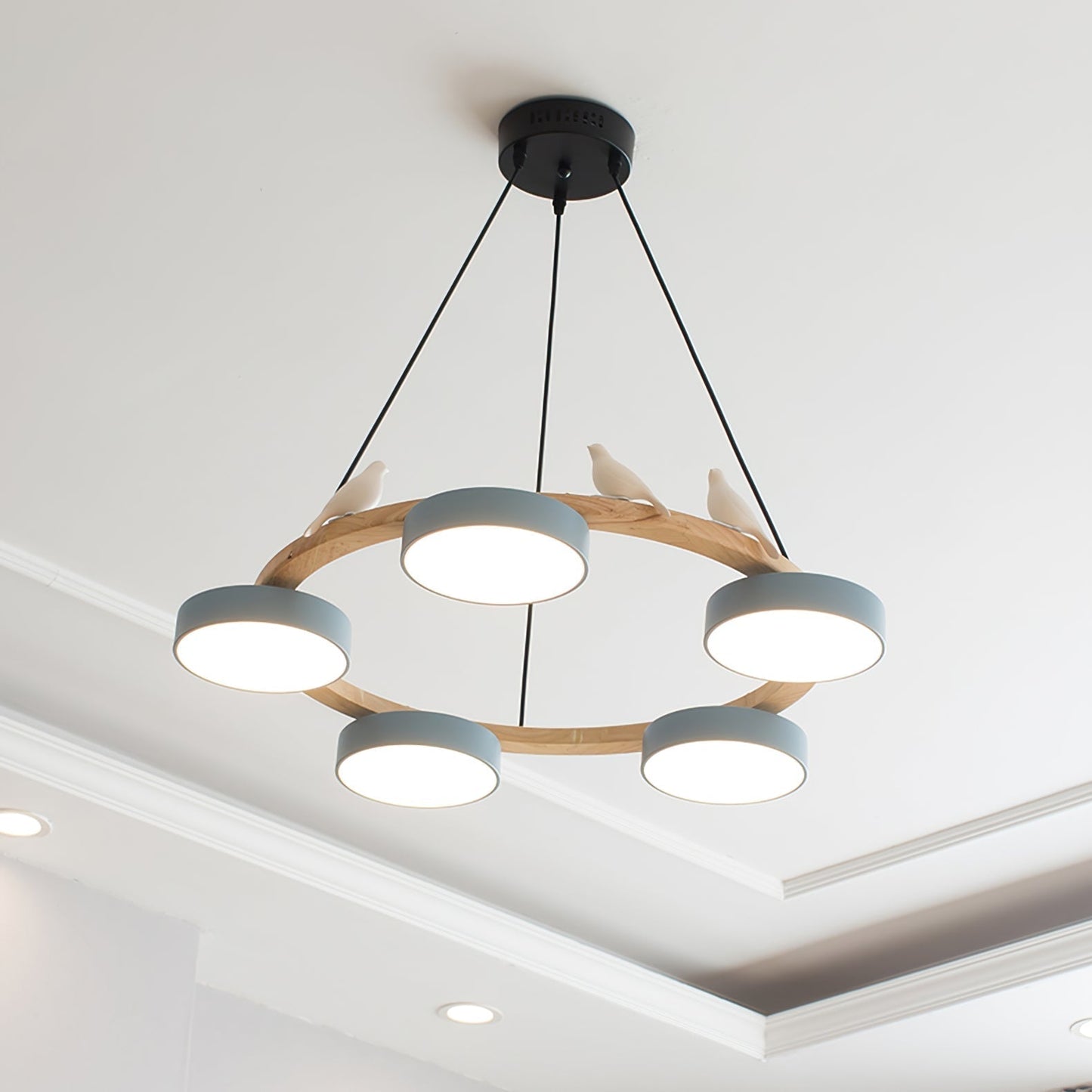 Naturaa | Nordic Wood and Metal Bird Design Chandelier