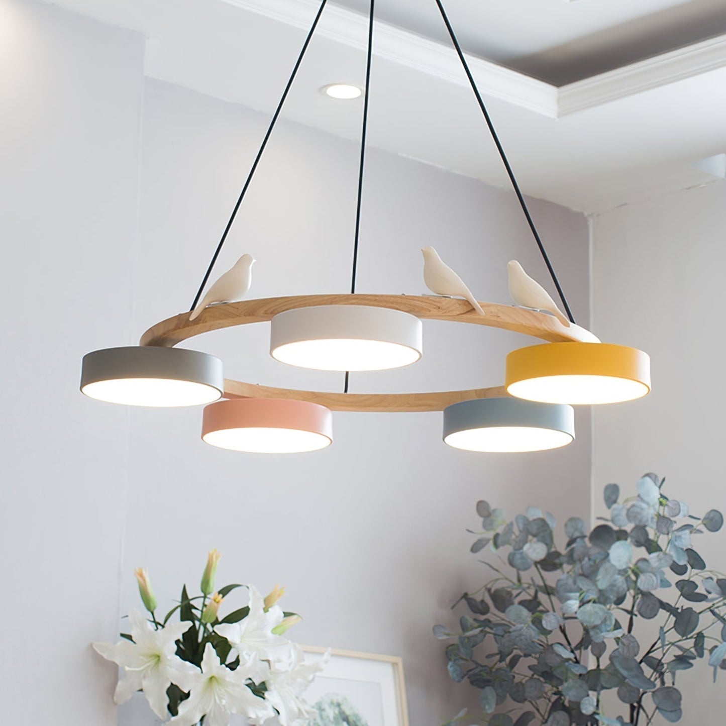 Naturaa | Nordic Wood and Metal Bird Design Chandelier