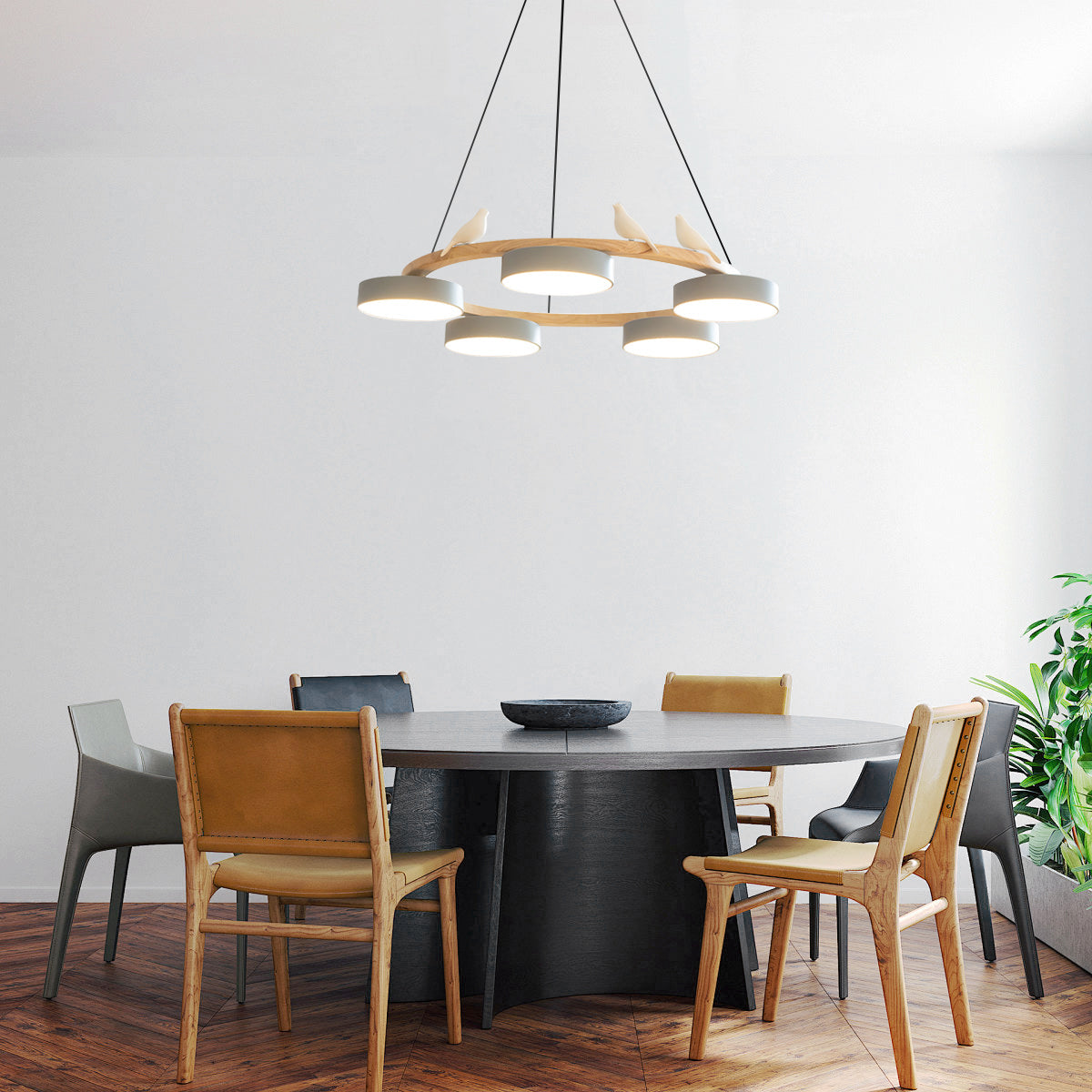 Naturaa | Nordic Wood and Metal Bird Design Chandelier