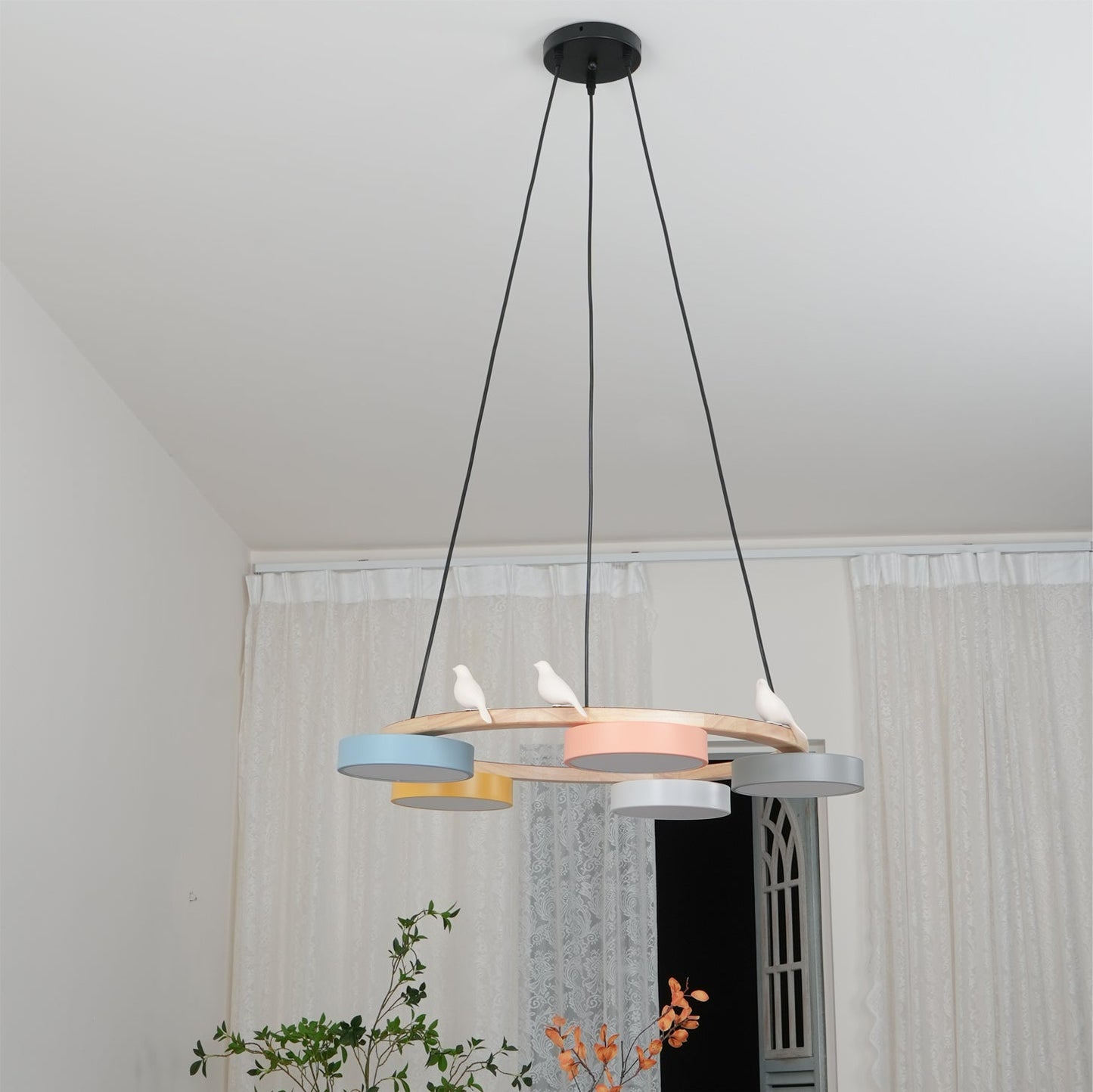 Naturaa | Nordic Wood and Metal Bird Design Chandelier