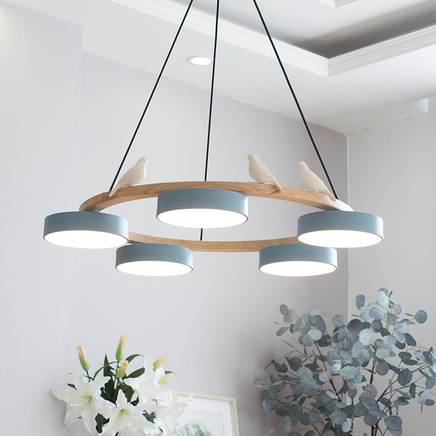 Naturaa | Nordic Wood and Metal Bird Design Chandelier