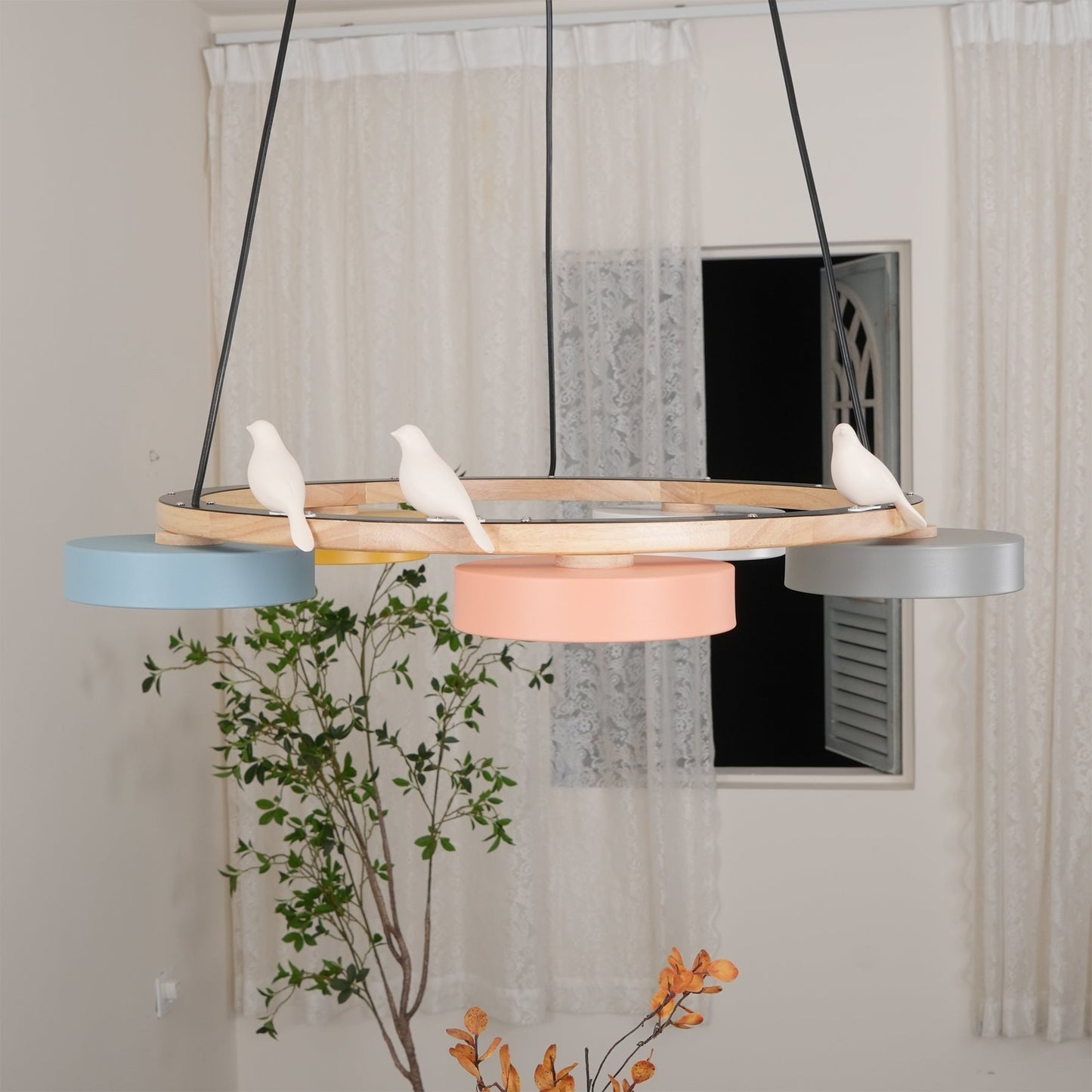 Naturaa | Nordic Wood and Metal Bird Design Chandelier