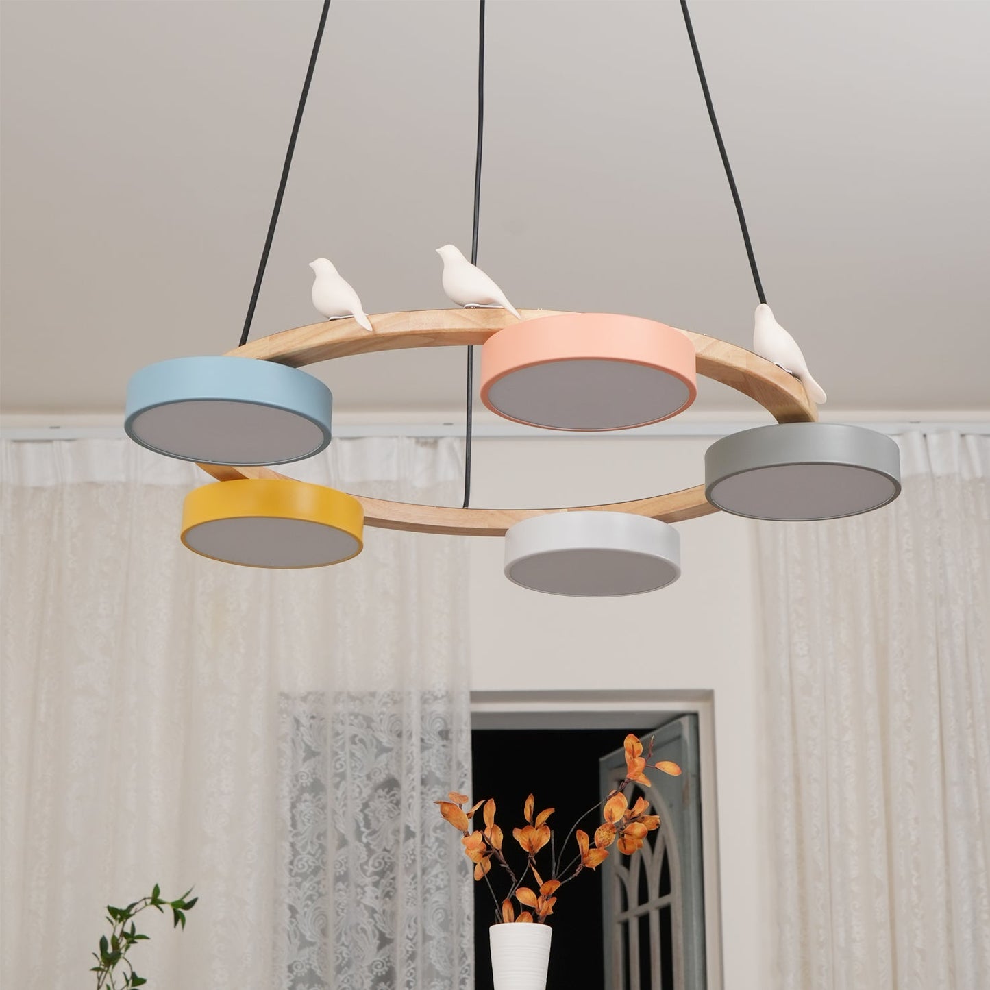 Naturaa | Nordic Wood and Metal Bird Design Chandelier