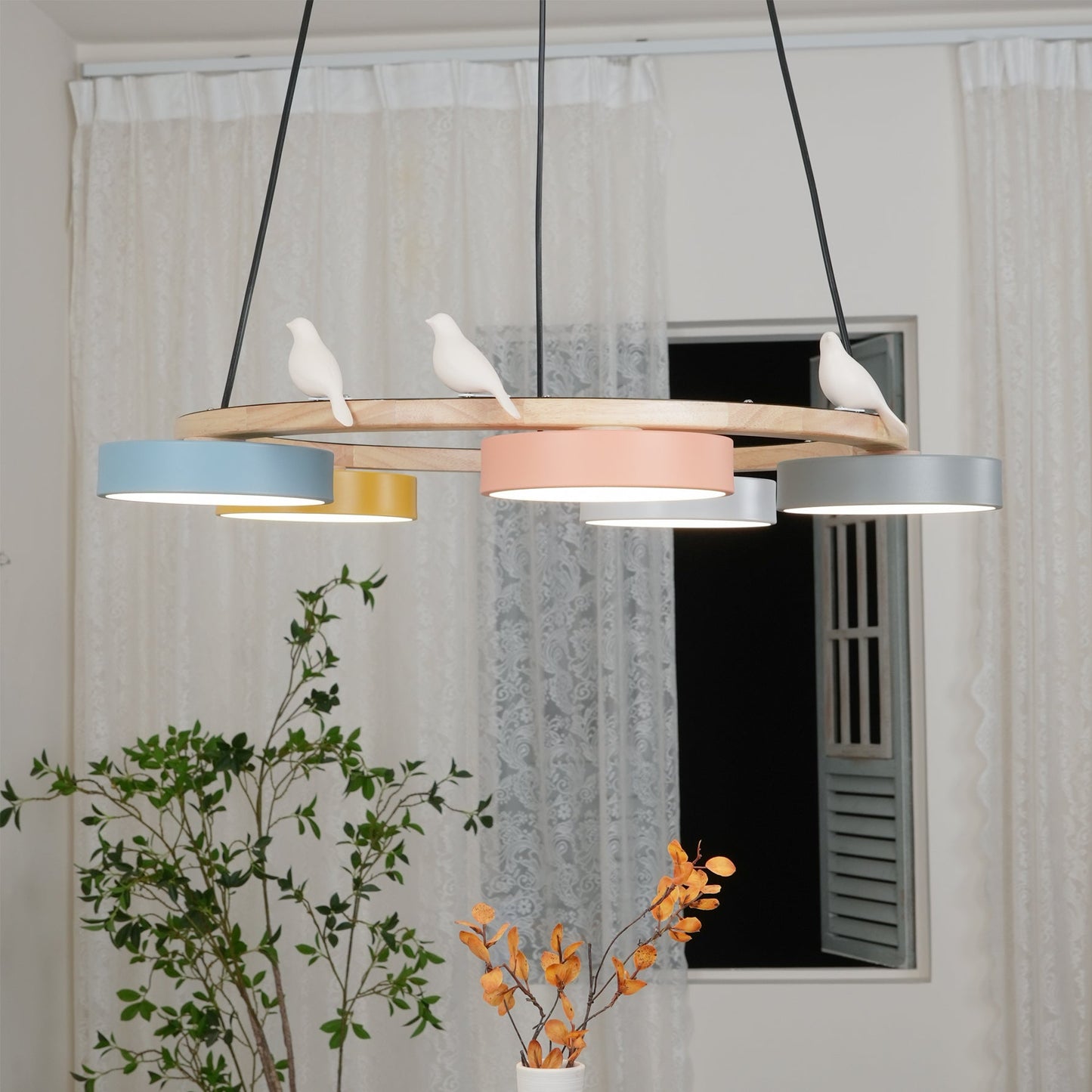 Naturaa | Nordic Wood and Metal Bird Design Chandelier