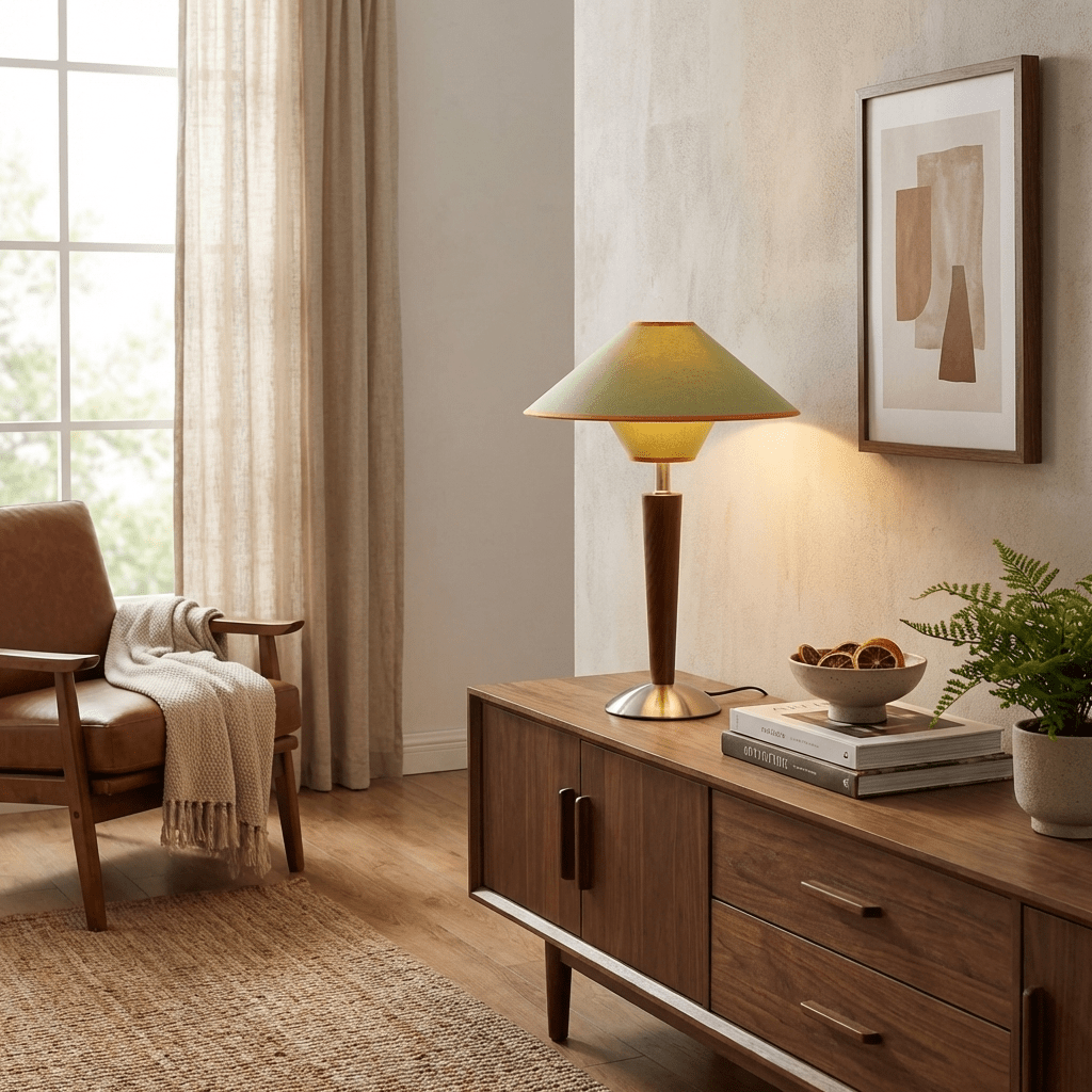 Zymorica | Midcentury Modern Walnut Column Accent Table Lamp