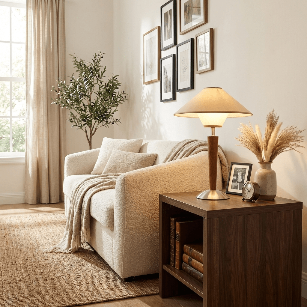 Zymorica | Midcentury Modern Walnut Column Accent Table Lamp