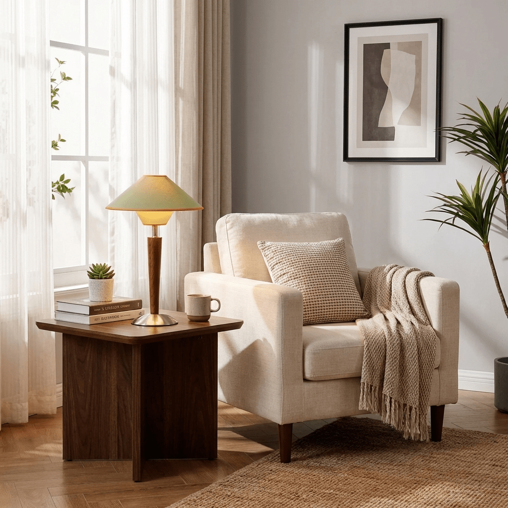 Zymorica | Midcentury Modern Walnut Column Accent Table Lamp