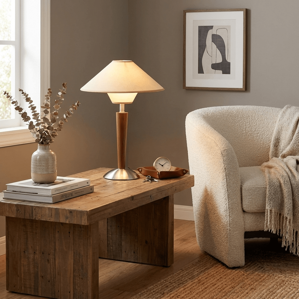 Zymorica | Midcentury Modern Walnut Column Accent Table Lamp