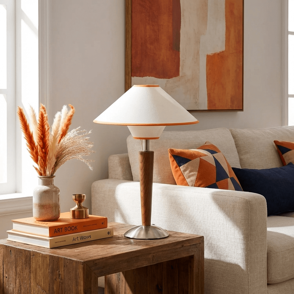 Zymorica | Midcentury Modern Walnut Column Accent Table Lamp