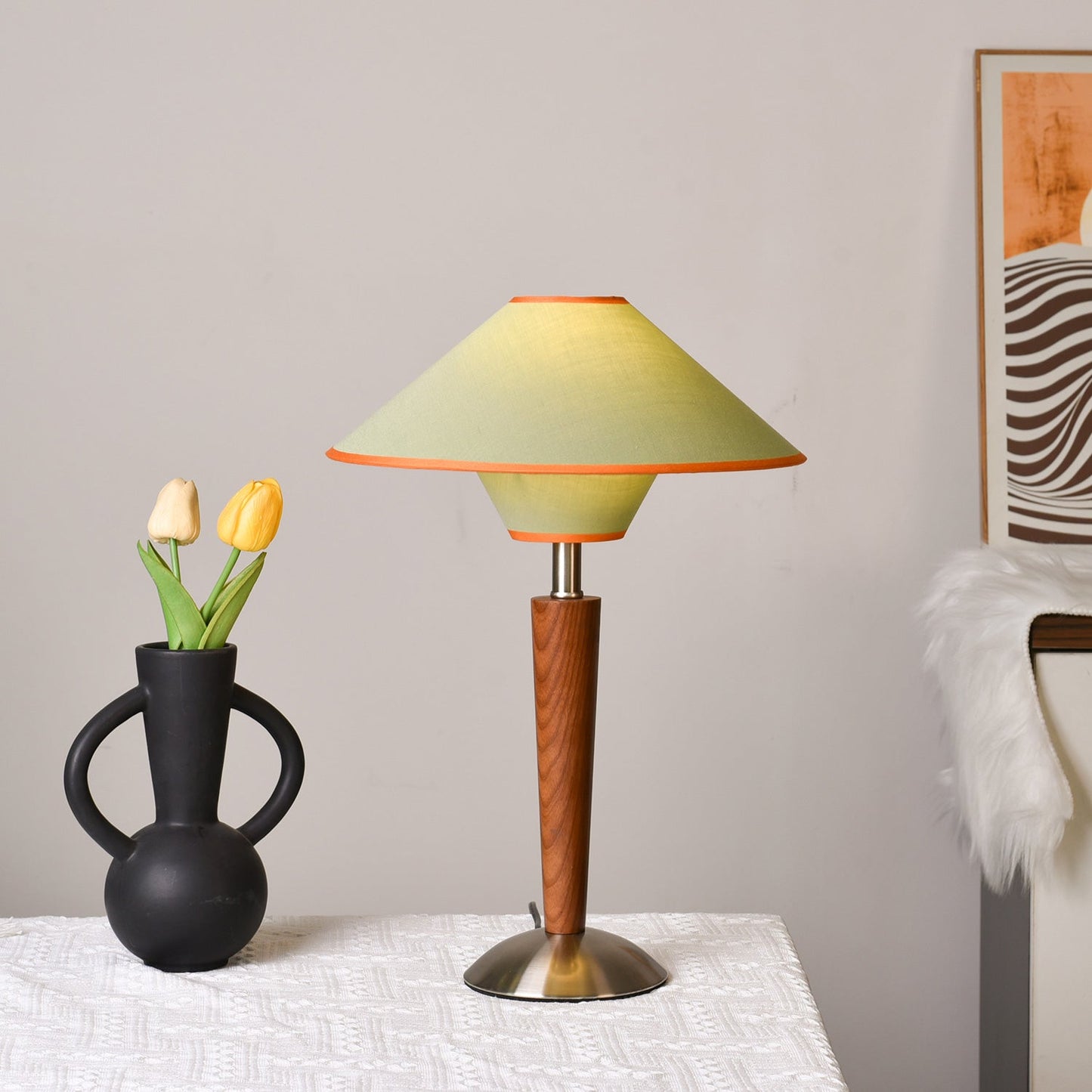 Zymorica | Midcentury Modern Walnut Column Accent Table Lamp