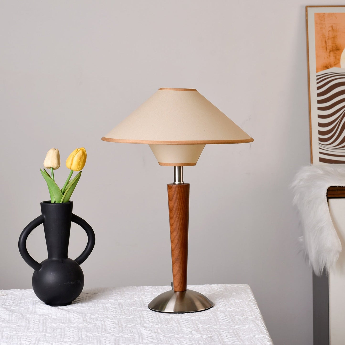 Zymorica | Midcentury Modern Walnut Column Accent Table Lamp