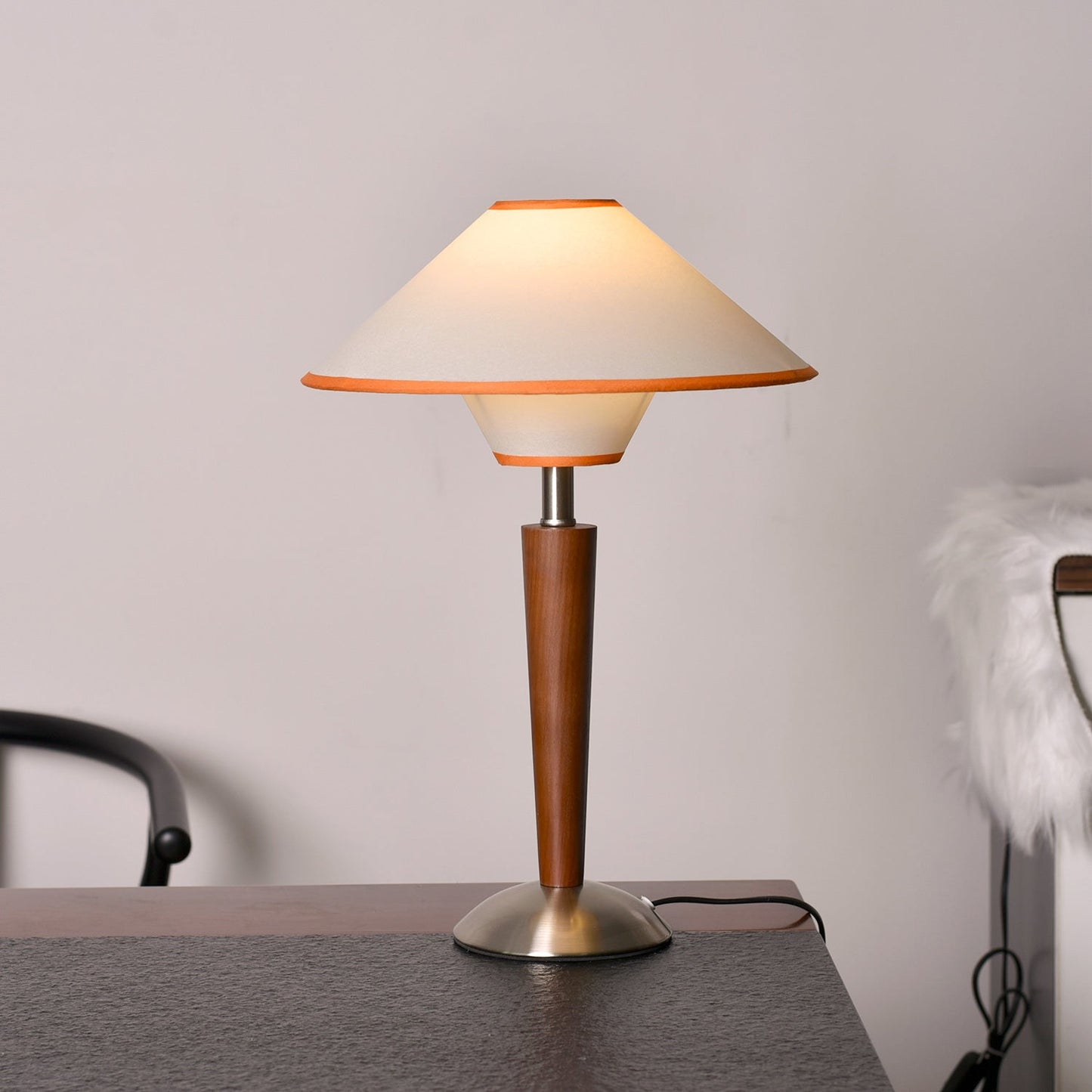 Zymorica | Midcentury Modern Walnut Column Accent Table Lamp