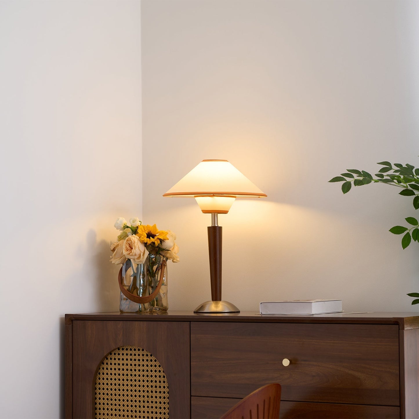 Zymorica | Midcentury Modern Walnut Column Accent Table Lamp