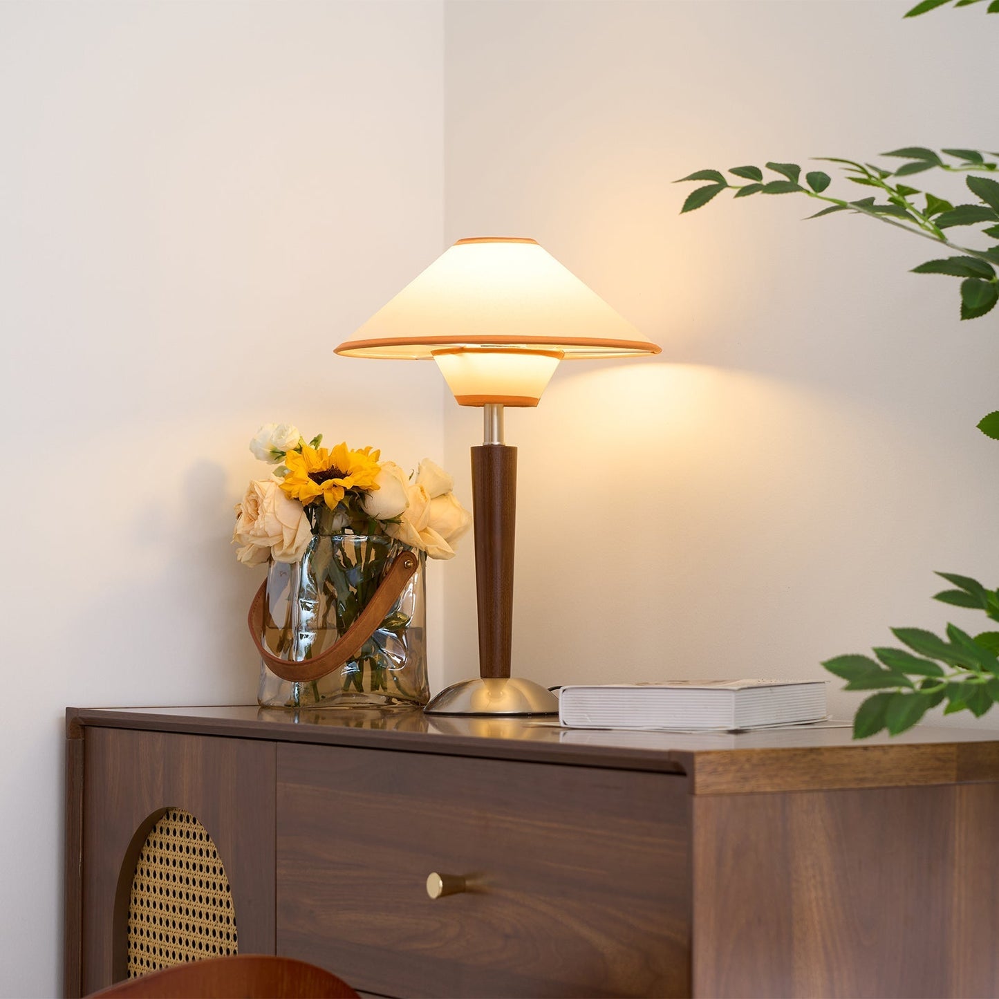 Zymorica | Midcentury Modern Walnut Column Accent Table Lamp