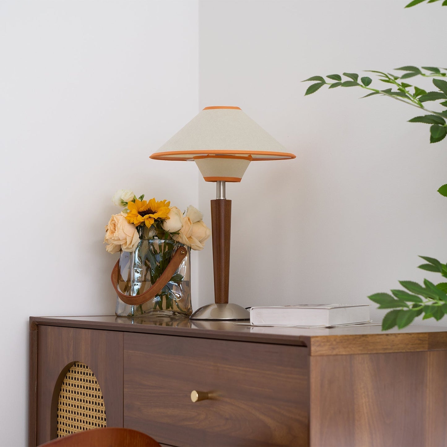 Zymorica | Midcentury Modern Walnut Column Accent Table Lamp