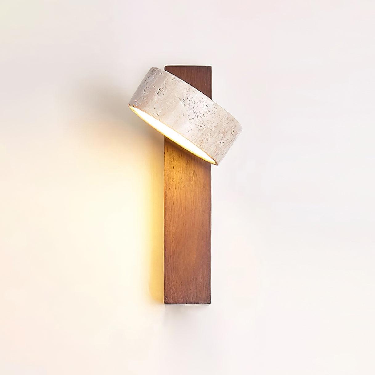 Alnord | Sculptural Travertine Stone And Wood Cantilevered Wall Light