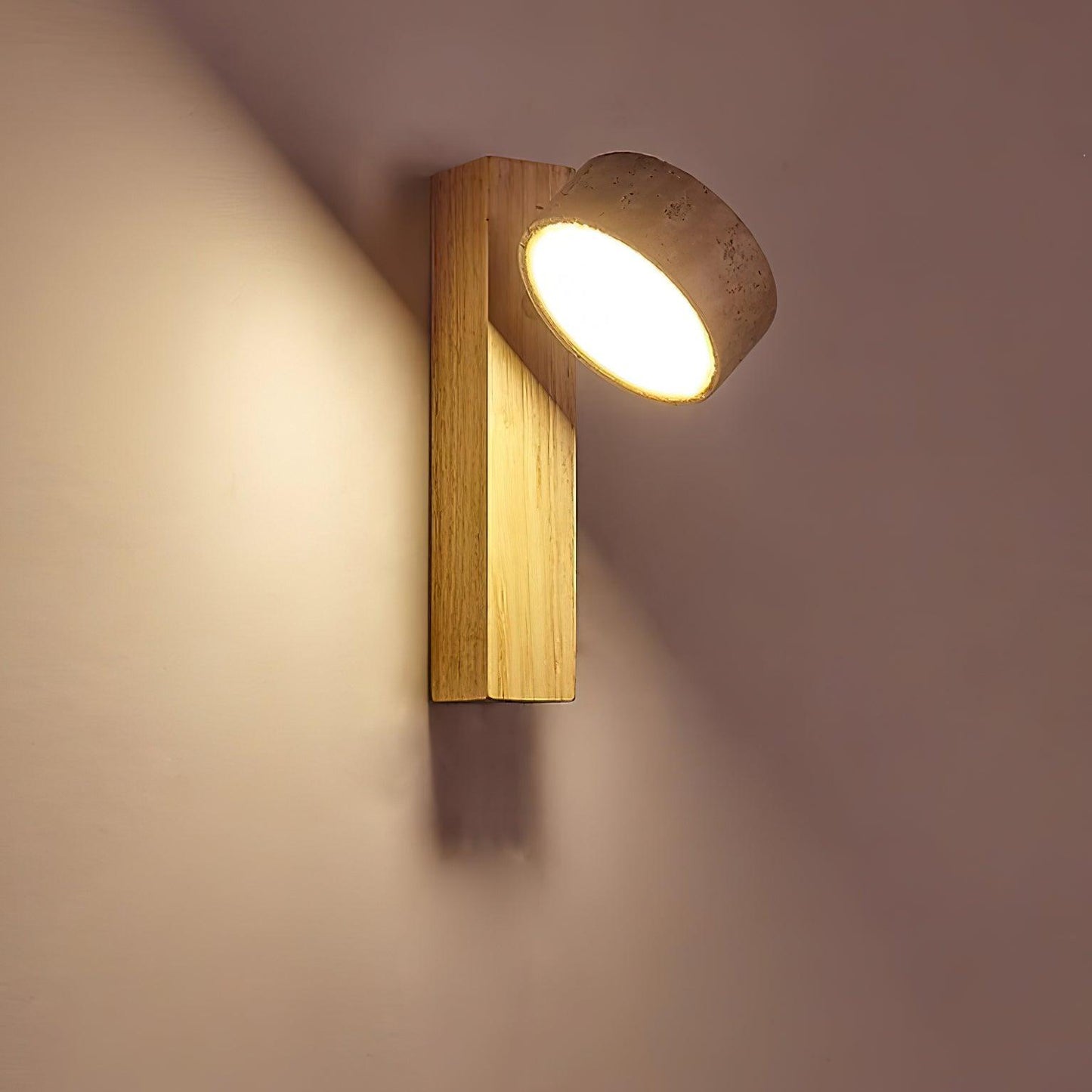 Alnord | Sculptural Travertine Stone And Wood Cantilevered Wall Light