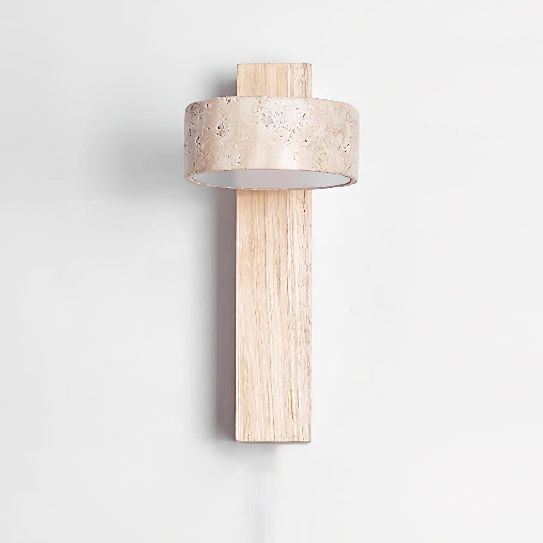Alnord | Sculptural Travertine Stone And Wood Cantilevered Wall Light