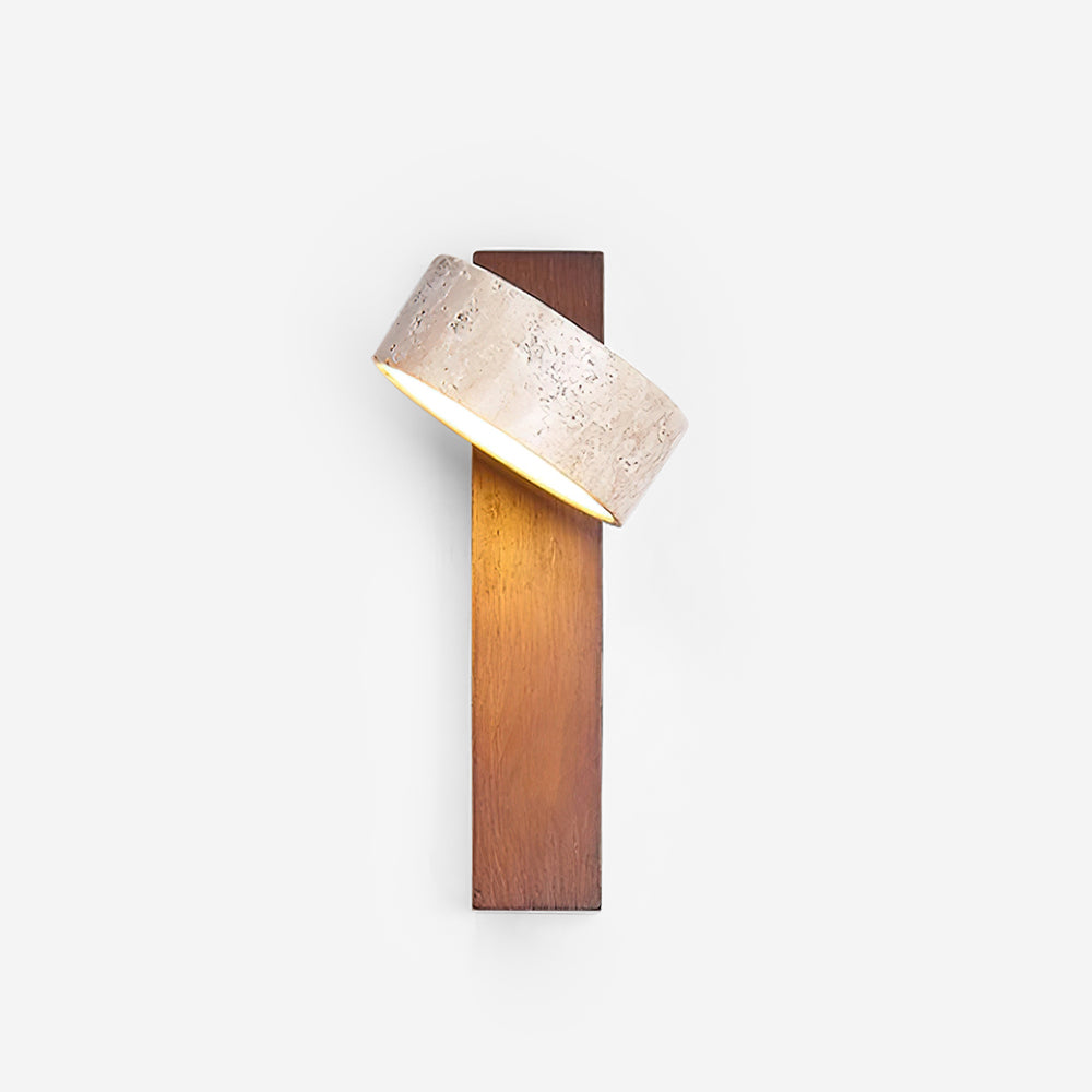 Alnord | Sculptural Travertine Stone And Wood Cantilevered Wall Light