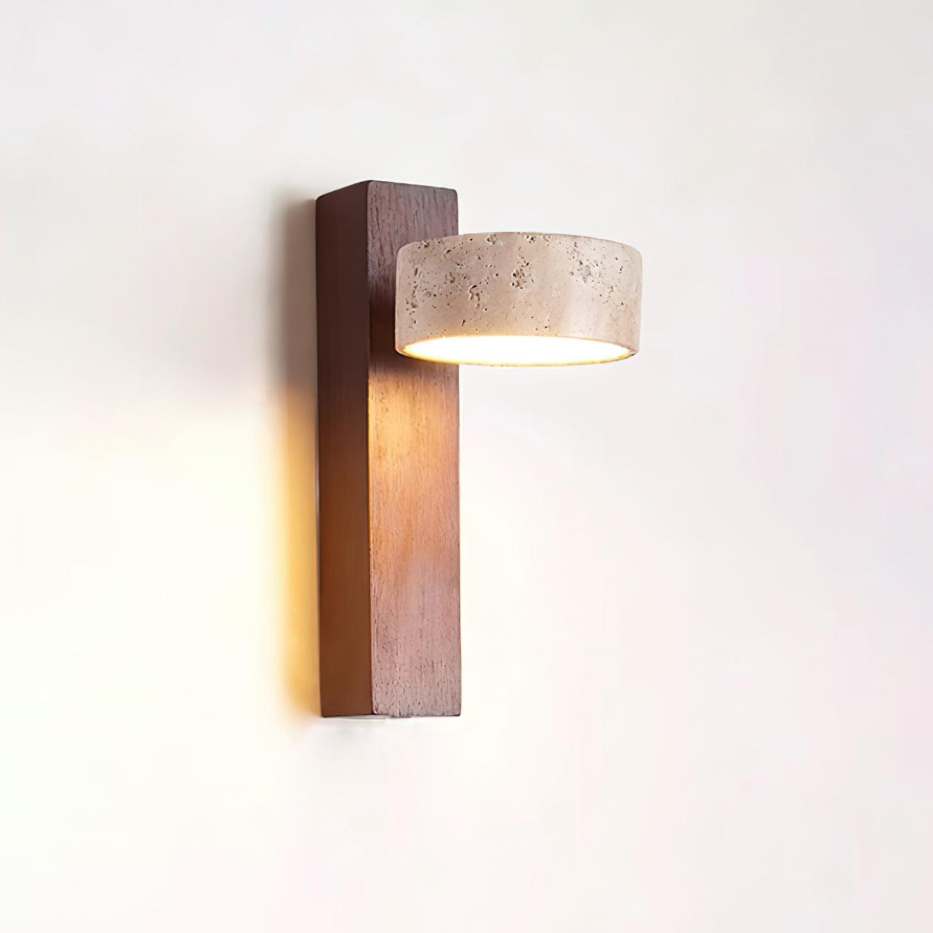 Alnord | Sculptural Travertine Stone And Wood Cantilevered Wall Light