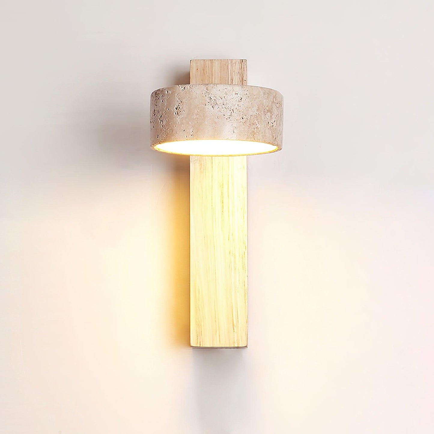 Alnord | Sculptural Travertine Stone And Wood Cantilevered Wall Light