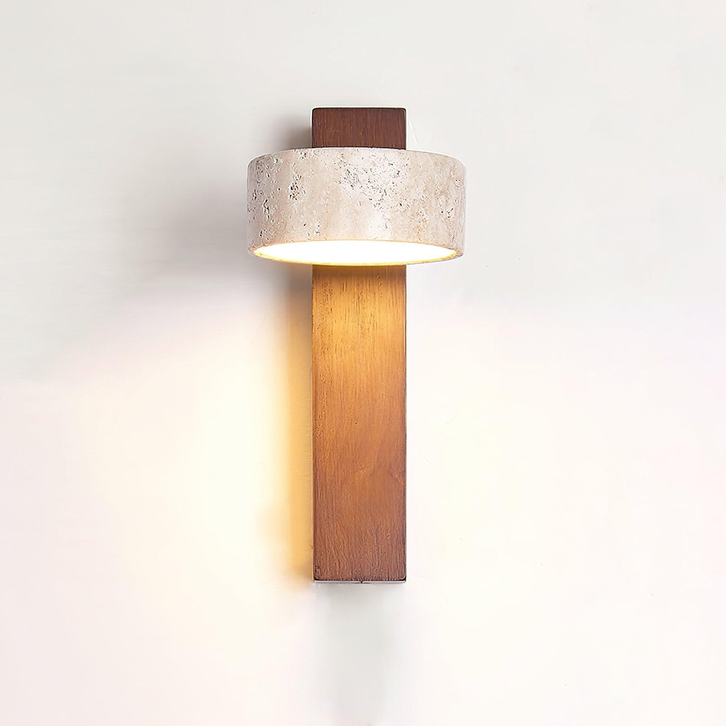 Alnord | Sculptural Travertine Stone And Wood Cantilevered Wall Light