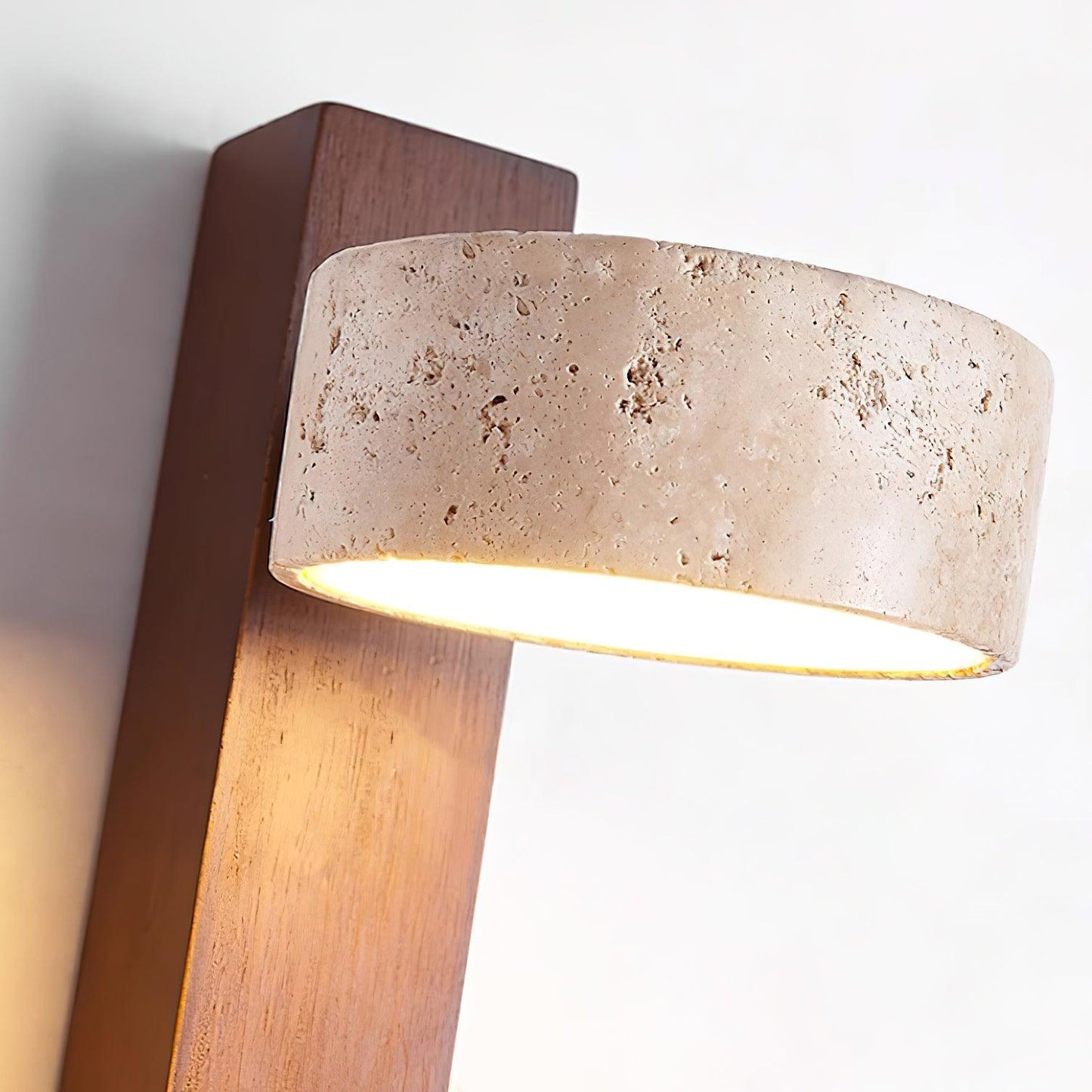 Alnord | Sculptural Travertine Stone And Wood Cantilevered Wall Light