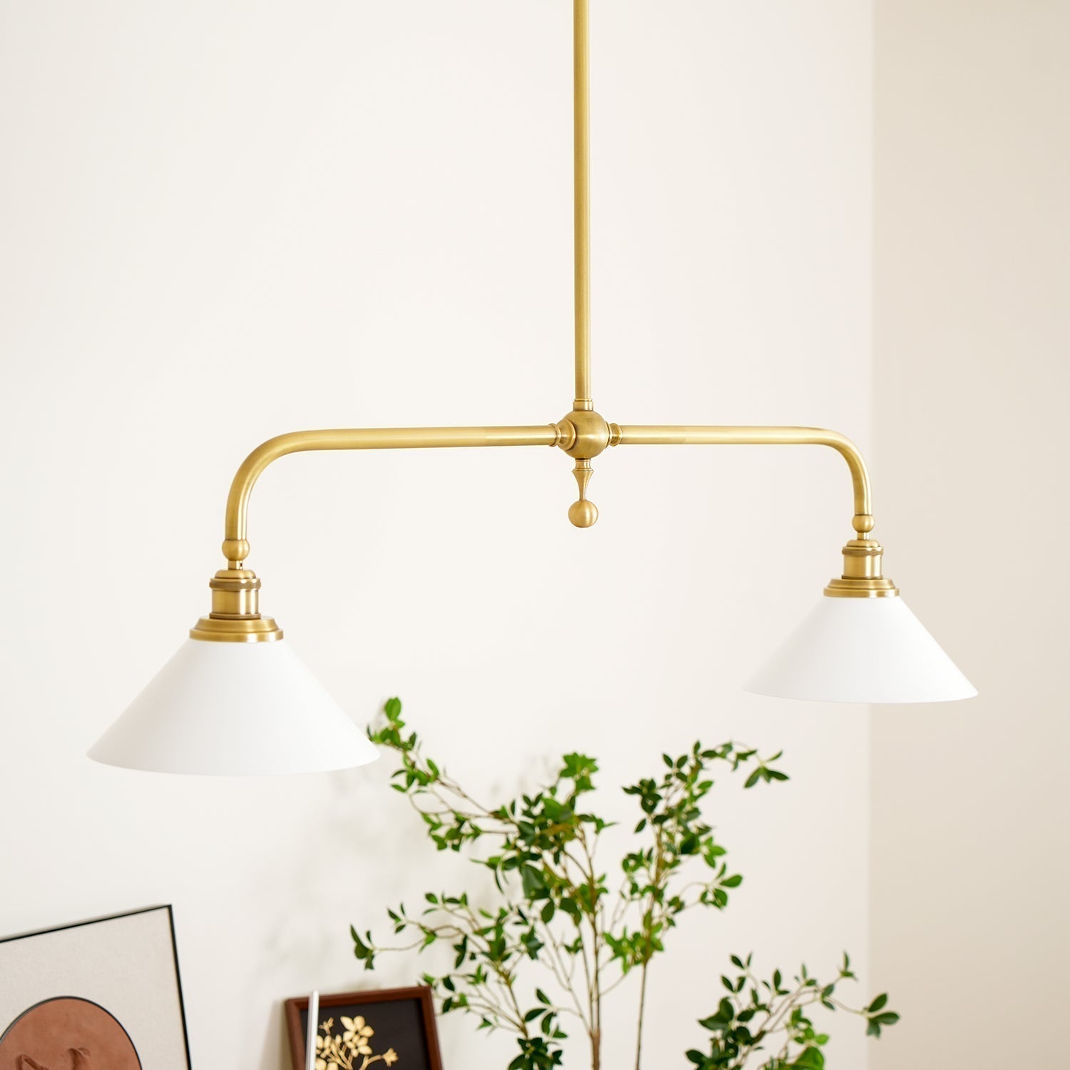 Elowen | Mid Century Metal Frame Pendant Light with Dual Glass Shades