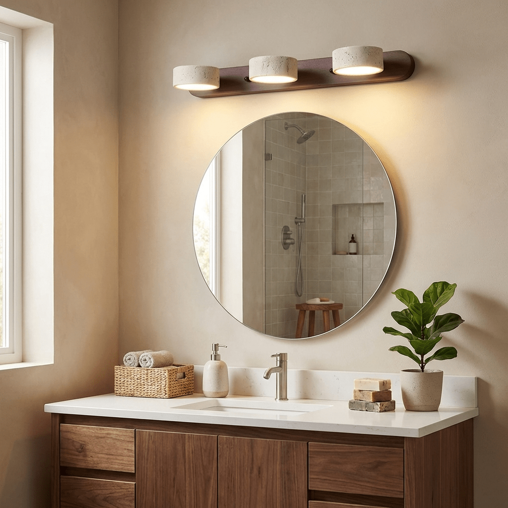 Nyxoris | Geometric Textured Travertine Vanity Wall Light