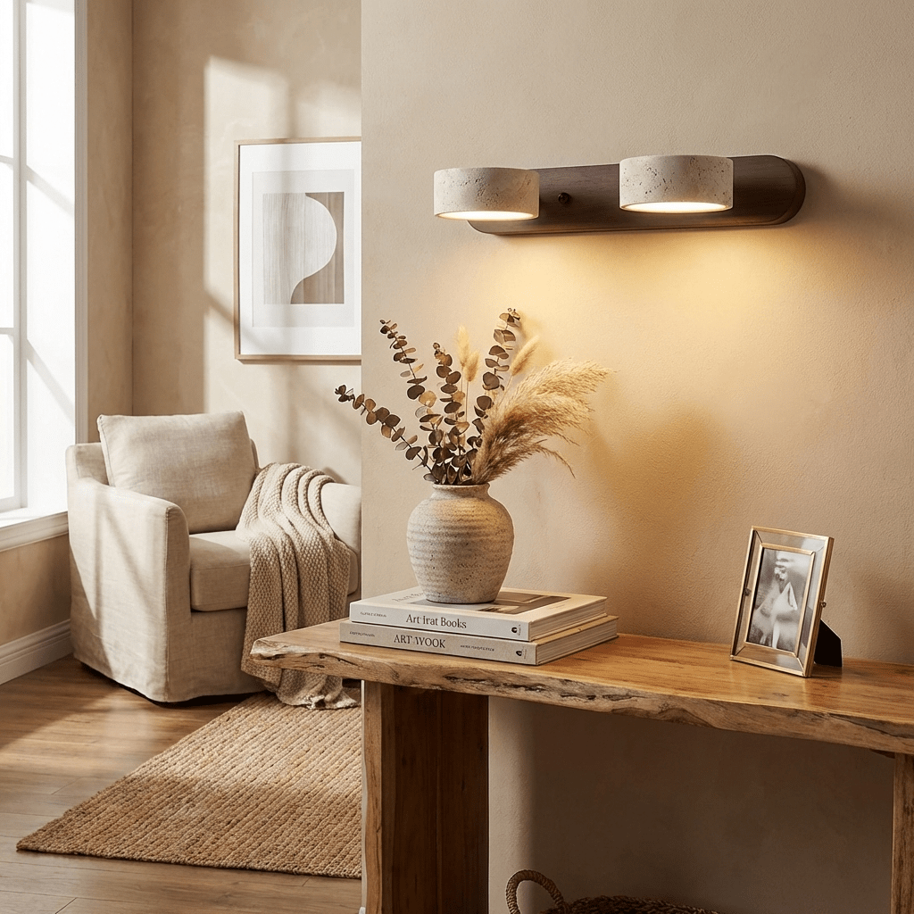 Nyxoris | Geometric Textured Travertine Vanity Wall Light