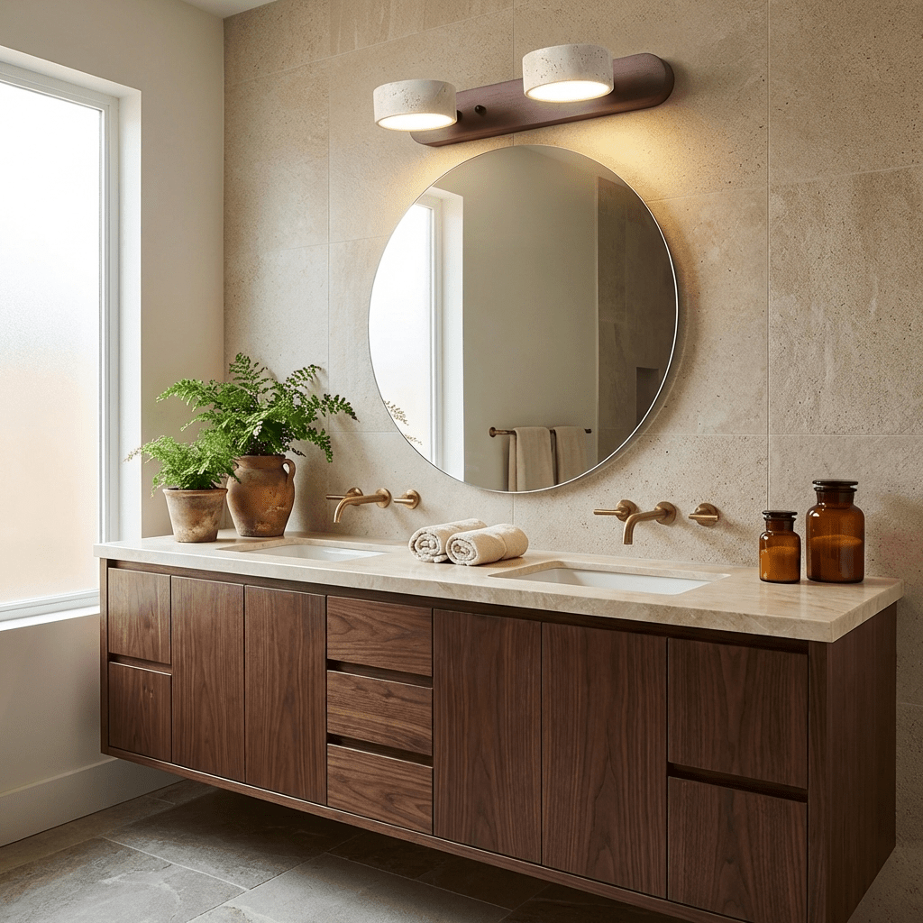 Nyxoris | Geometric Textured Travertine Vanity Wall Light