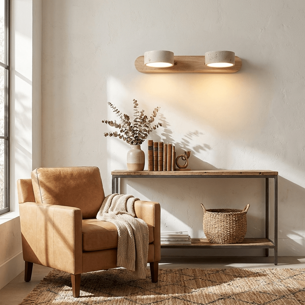 Nyxoris | Geometric Textured Travertine Vanity Wall Light