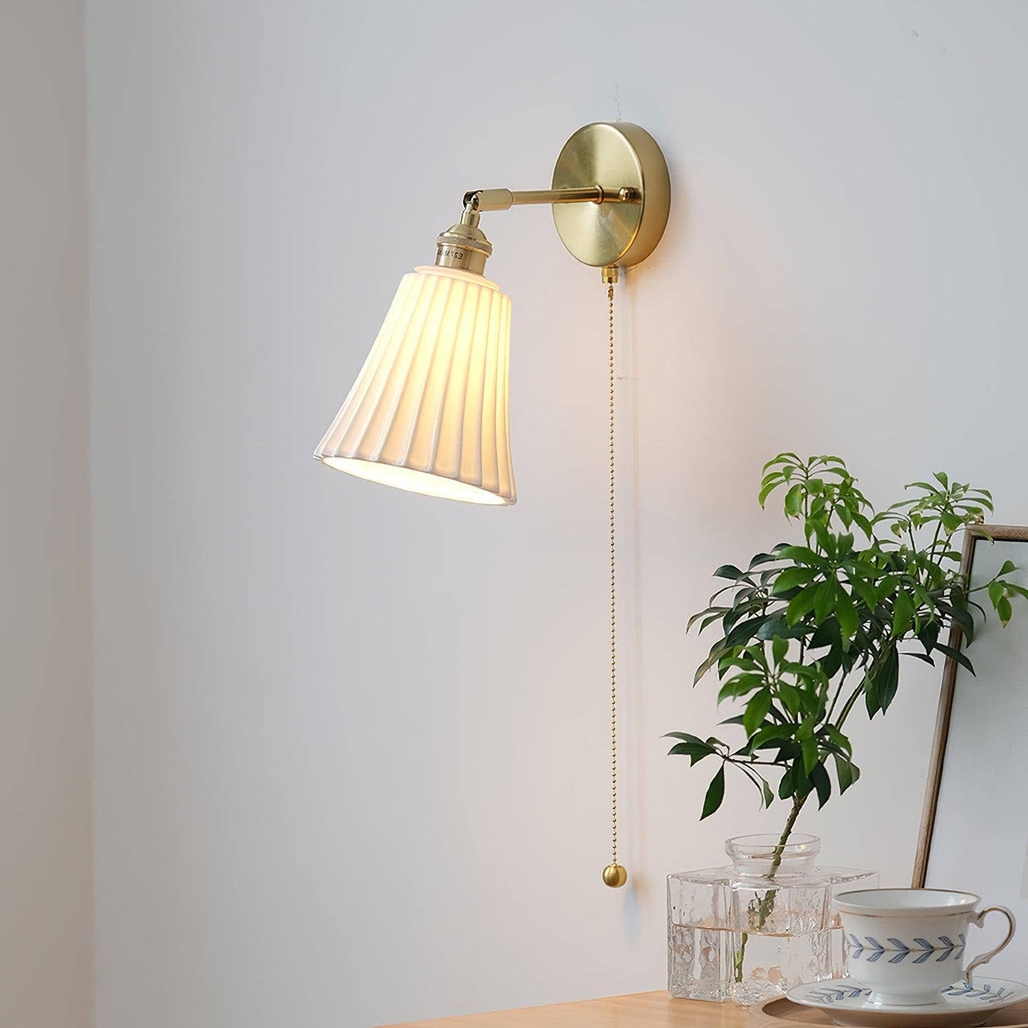 Aethole | Handcrafted Ceramic Vintage Brass Ribbed Wall Light