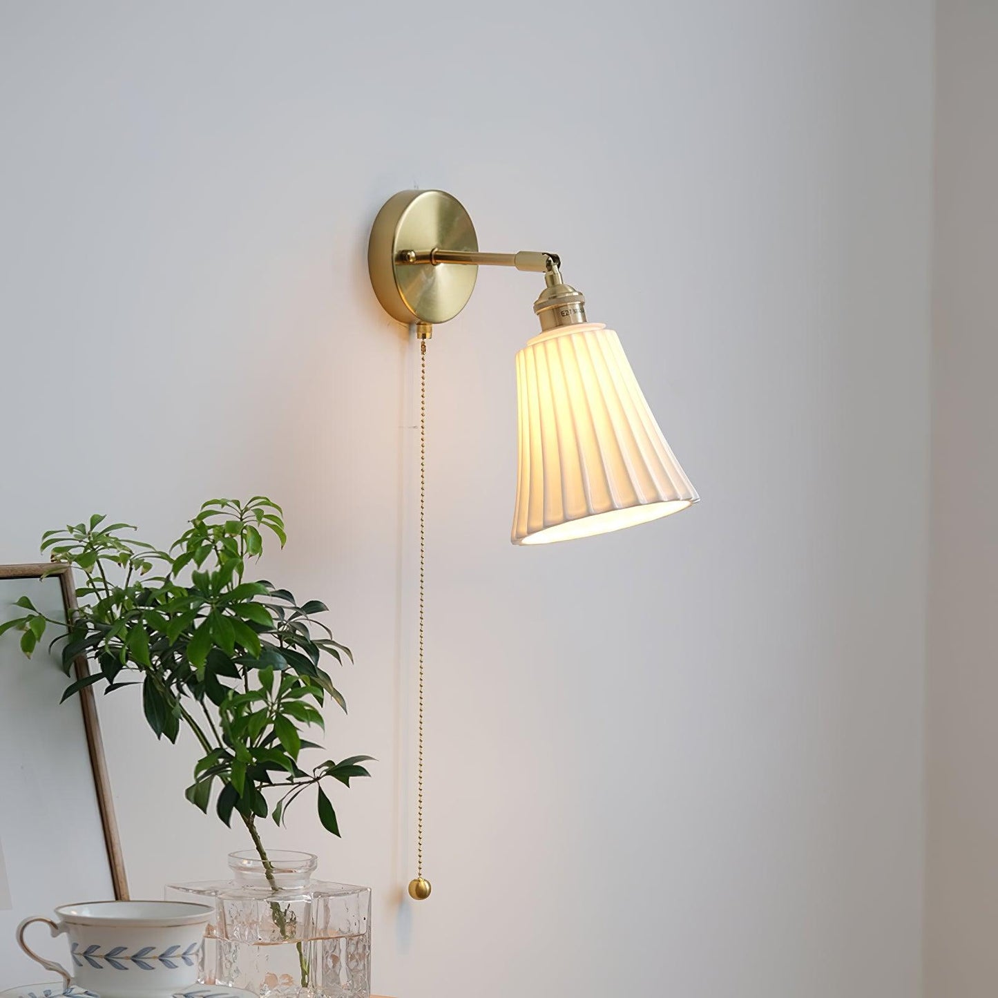 Aethole | Handcrafted Ceramic Vintage Brass Ribbed Wall Light