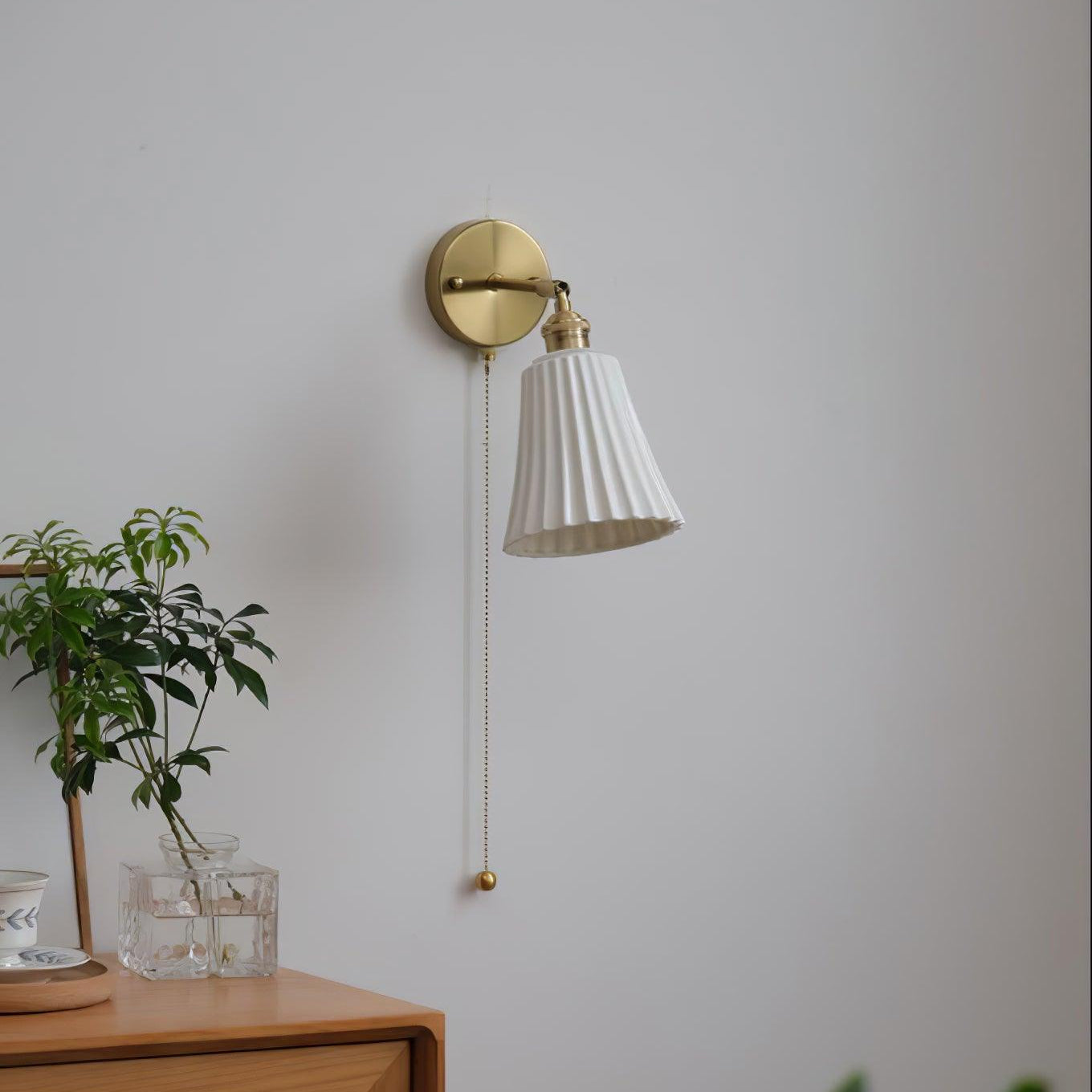 Aethole | Handcrafted Ceramic Vintage Brass Ribbed Wall Light