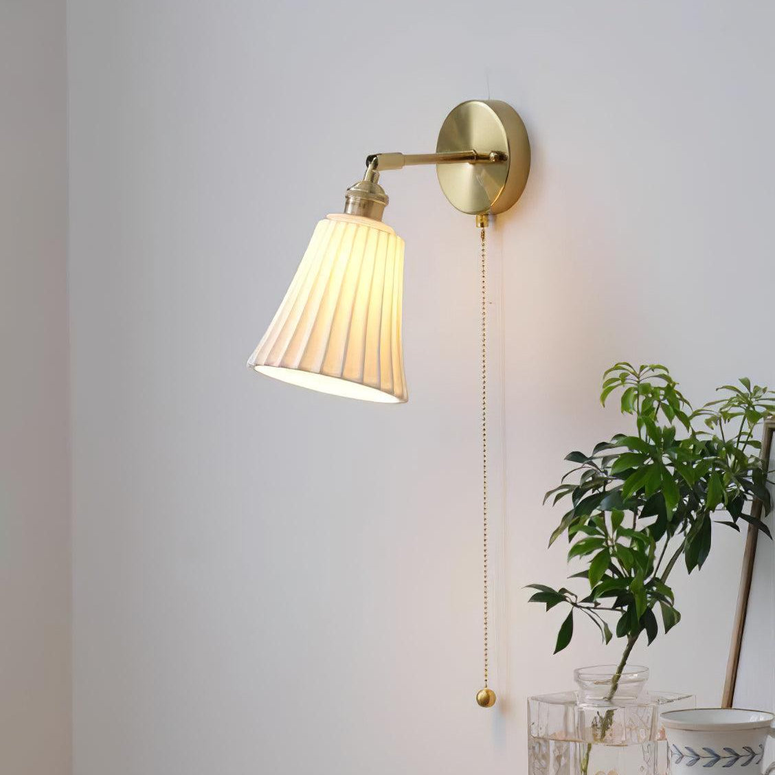 Aethole | Handcrafted Ceramic Vintage Brass Ribbed Wall Light
