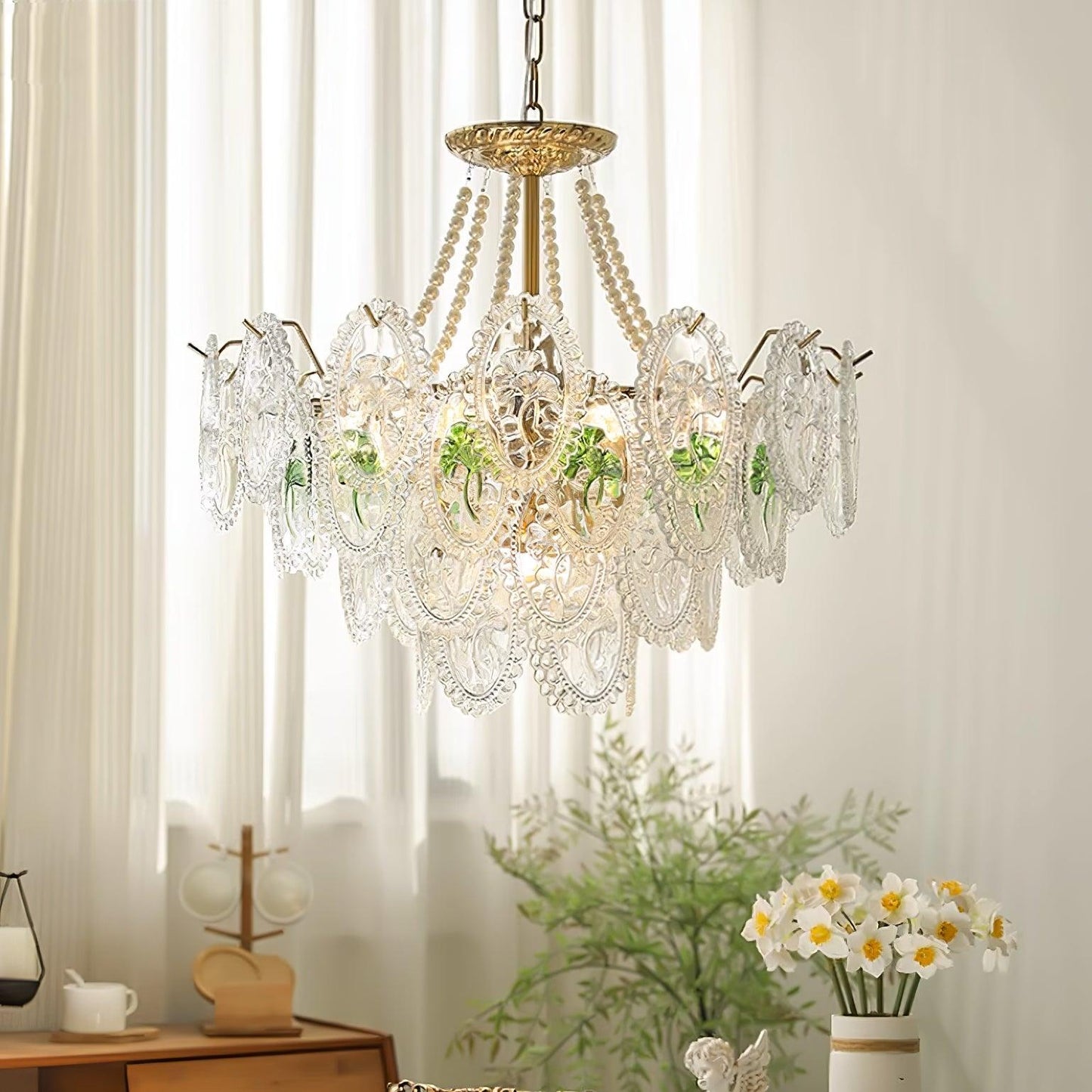 Solvair | Radiant Cascading Pearl Luxury Glass Chandelier