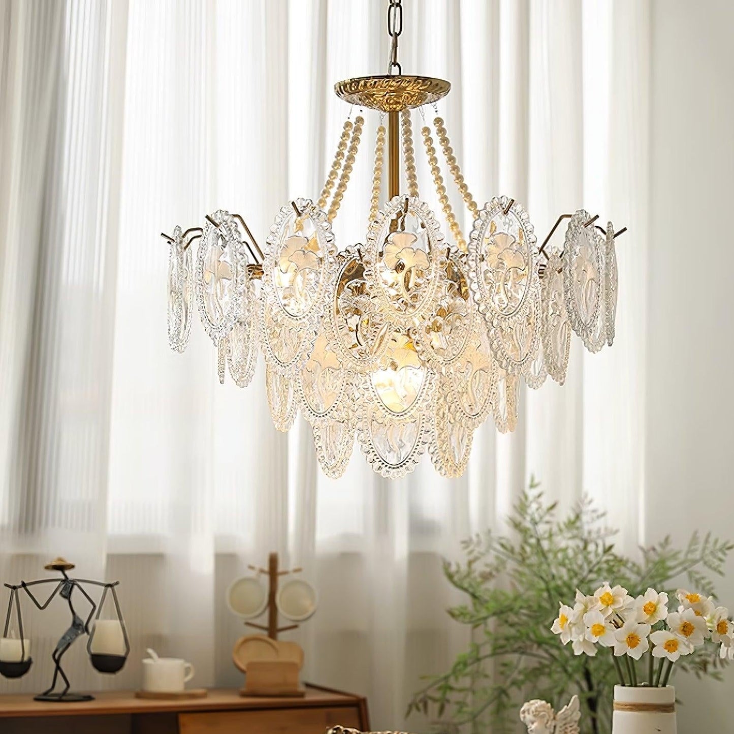 Solvair | Radiant Cascading Pearl Luxury Glass Chandelier