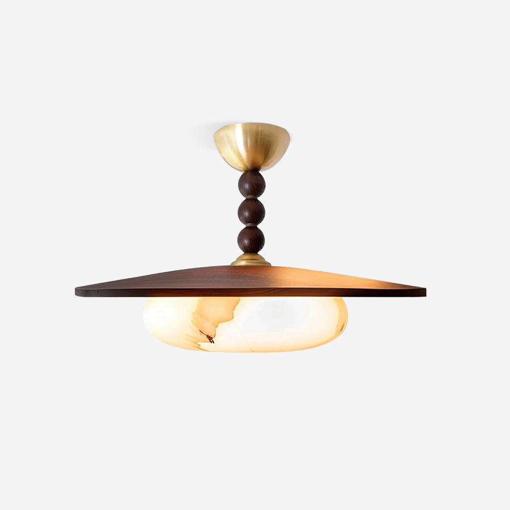 Midthos | Mid Century Wood Alabaster Dome Flush Mount Ceiling Light