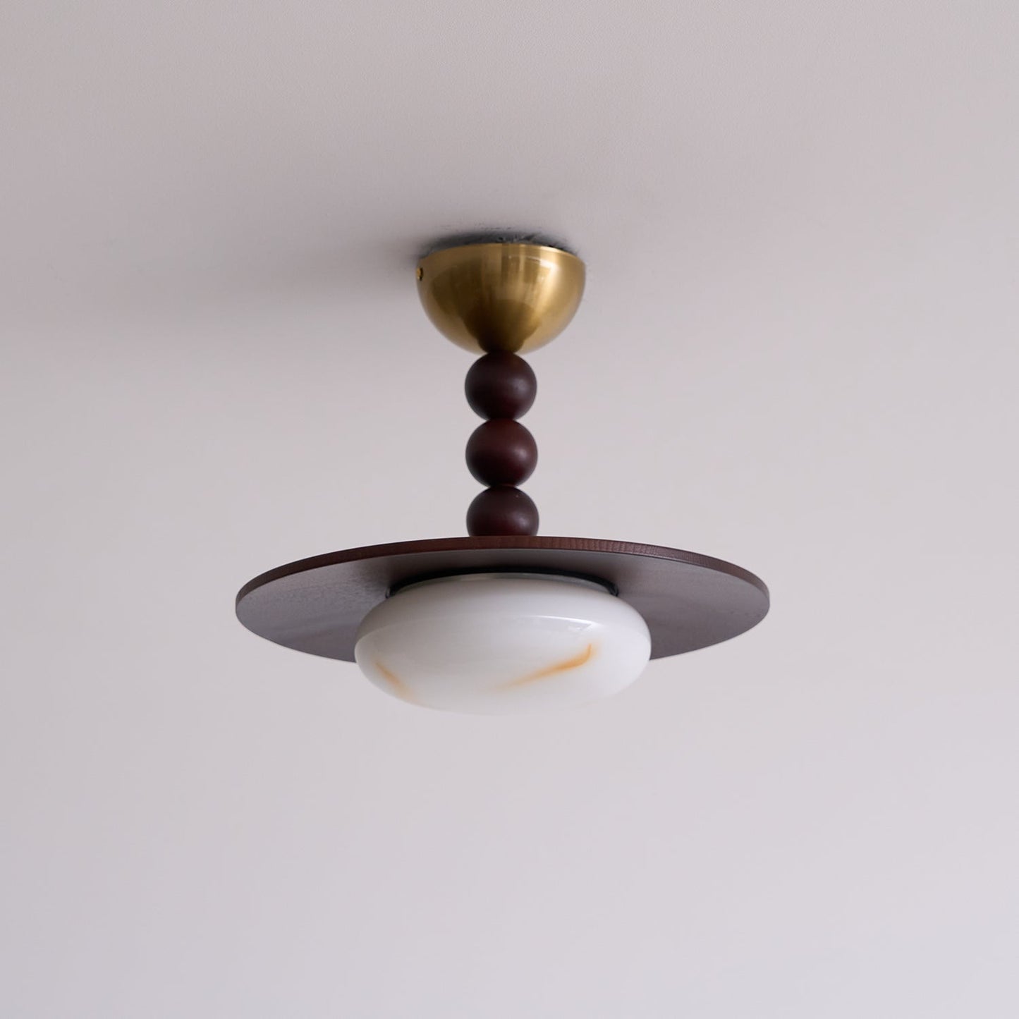 Midthos | Mid Century Wood Alabaster Dome Flush Mount Ceiling Light