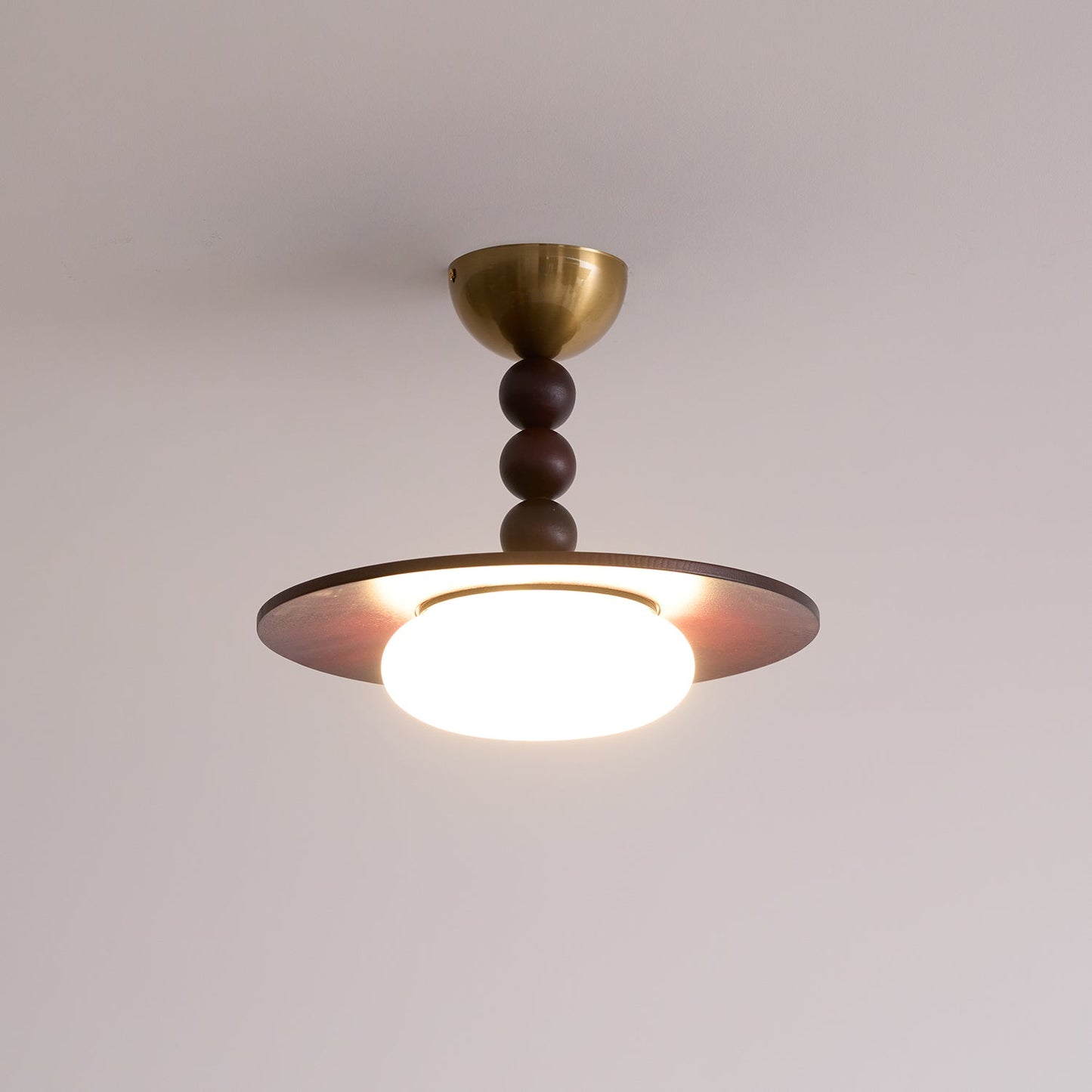 Midthos | Mid Century Wood Alabaster Dome Flush Mount Ceiling Light